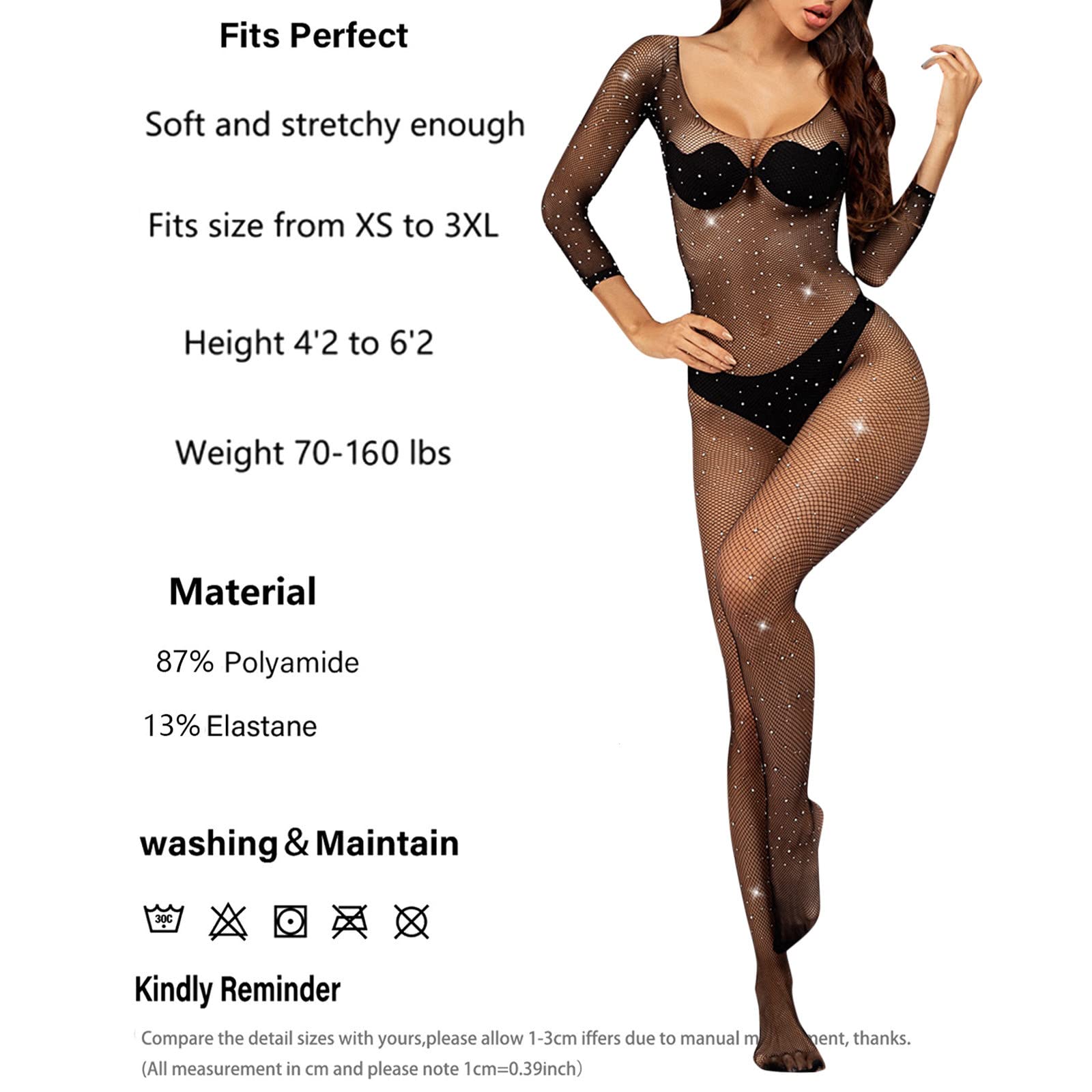 Sparkly Rhinestone Bodysuit - Sexy Fishnet Lingerie Full Body Stockings for Women (One Size Fits Most) - Perfect for Halloween, Cosplay, Burlesque Shows & Sensual Nights