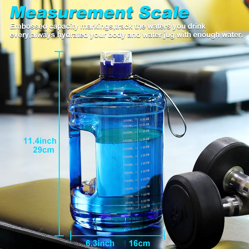 128oz Leakproof BPA Free Water Bottle with Handle & Time Marker - for Fitness, Sports & Daily Hydration