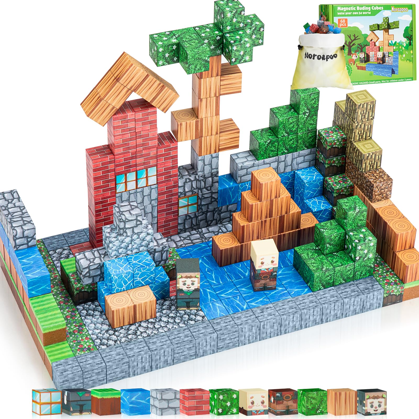 68Pcs Magnetic Building Blocks Set - STEM Educational Toys for Kids Ages 3+, Creative Construction Sensory Toys for Toddlers, Perfect Birthday & Easter Gift for Boys & Girls - Fun Learning & Playtime Activity