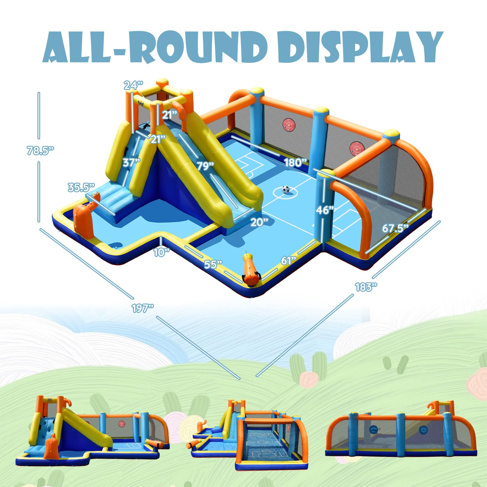 **HONEY JOY Inflatable Water Slide with Soccer Goals - Giant Bounce House for Outdoor Water Park, Splash Pool & Climbing Fun - Blow Up Water Slides for Kids & Adults - Backyard Party & Summer Activities (Includes 735W Blower)**