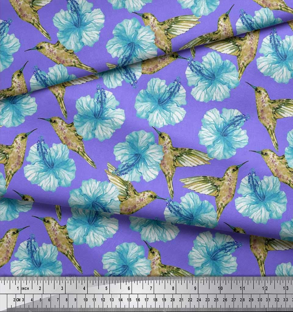 Soimoi Moss Georgette Brown Fabric by The Yard - 42 Inch Wide Hummingbird Floral Print Fabric for Dresses, Curtains & DIY Crafts - Lightweight Flowy Material for Sewing Projects
