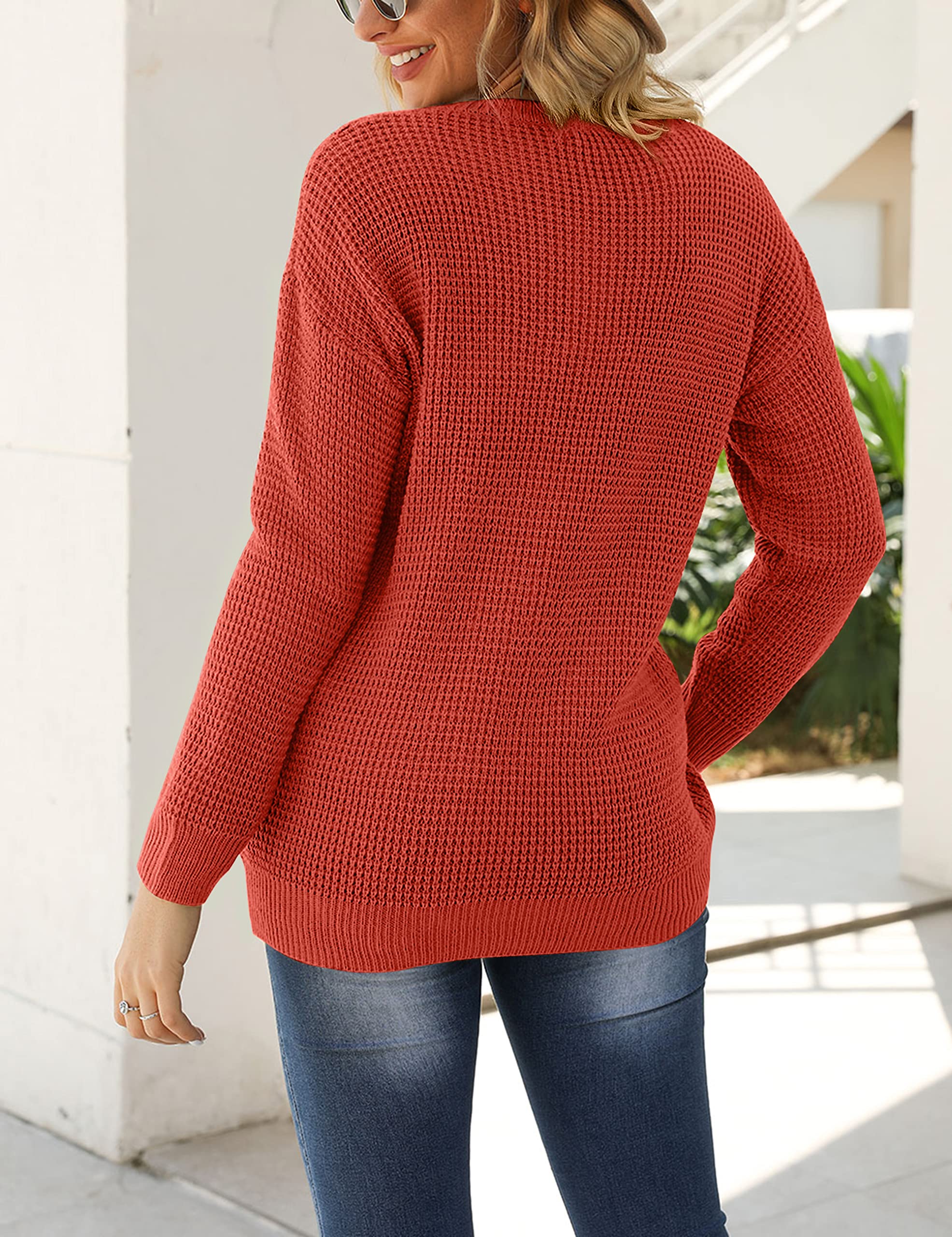 MEROKEETY Women's 2024 Long Sleeve Waffle Knit Sweater - Crew Neck Solid Color Pullover Jumper Tops for Fall & Winter | Casual Office Wear, Coffee Dates & Weekend Outfits