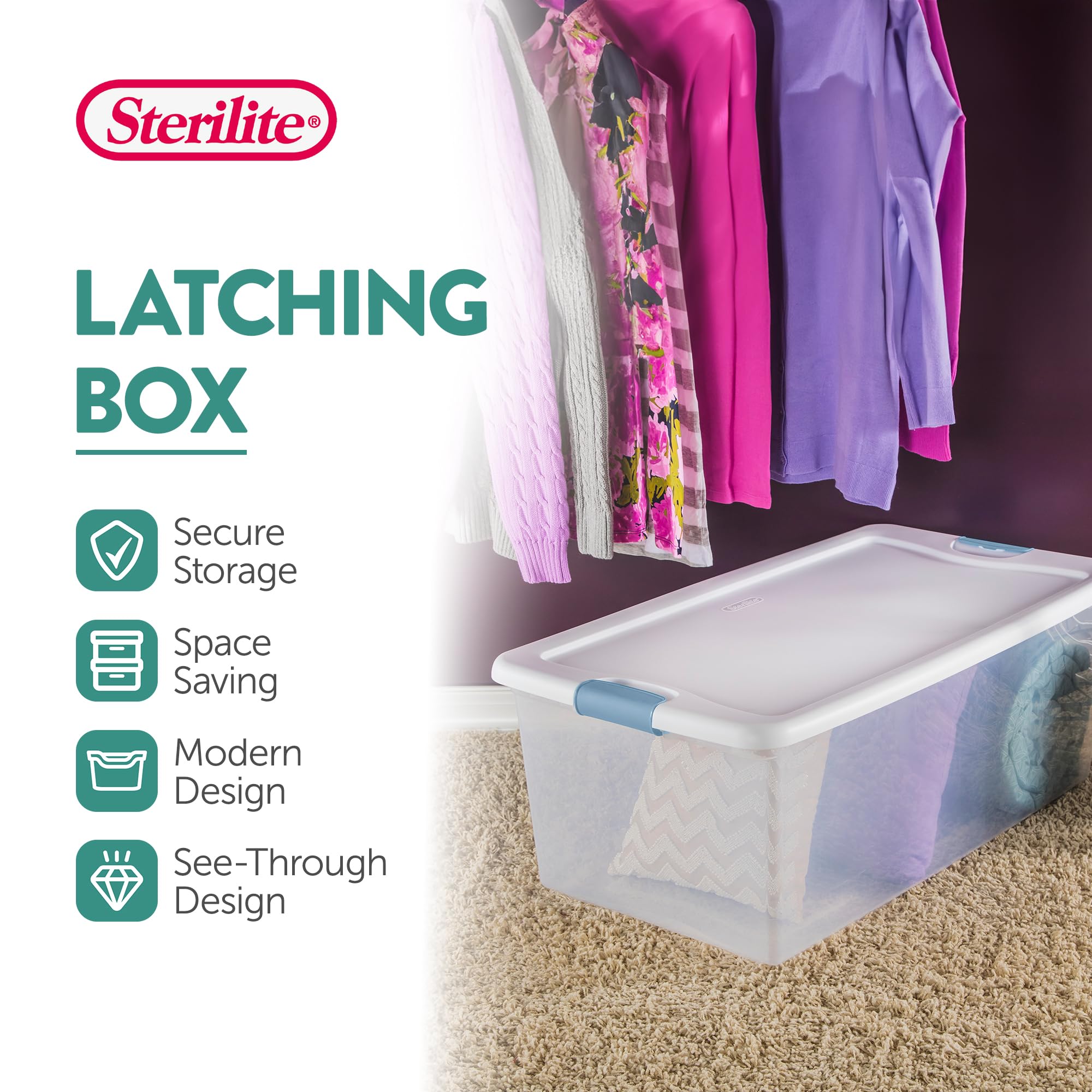 Sterilite 16-Pack 106 Quart Clear Plastic Stackable Storage Bins with Secure Latching Lids - Perfect for Home Organization, Garage Storage, and Moving Supplies
