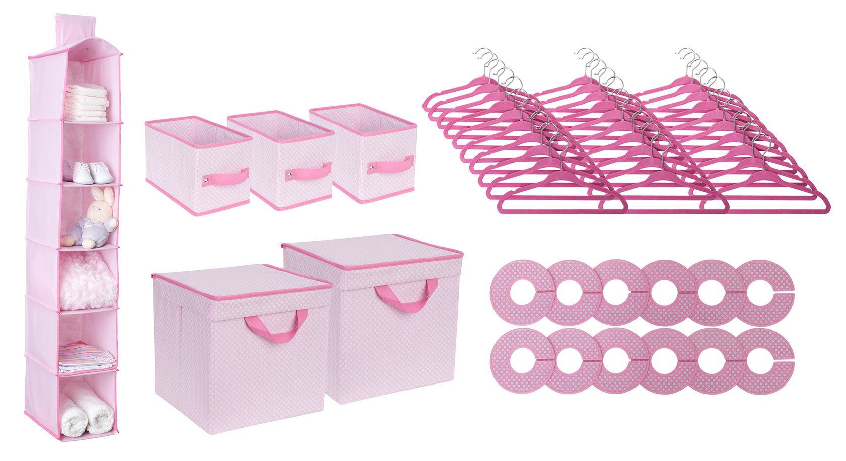 Delta Children 48-Piece Nursery Storage Set - Easy Organization Solution for Baby Clothes & Toys | Keep Bedroom, Nursery & Closet Tidy in Barely Pink | Perfect for Newborn Essentials & Toddler Room Organization