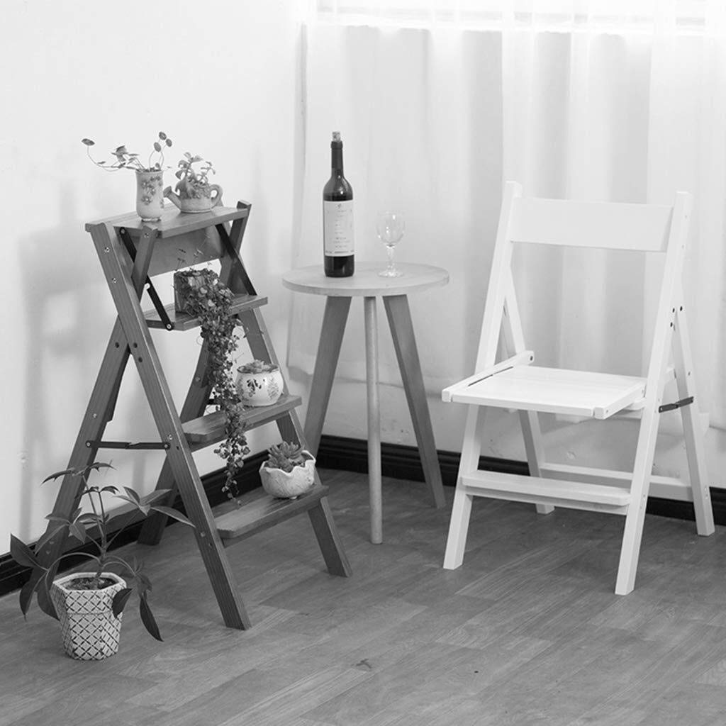 LUDIST 4-Step Wooden Folding Step Stool with Non-Slip Wide Pedal - Solid Wood Indoor Climbing Stool, Multi-Purpose Storage Shelf for Home, Kitchen, Bathroom & Flower Display