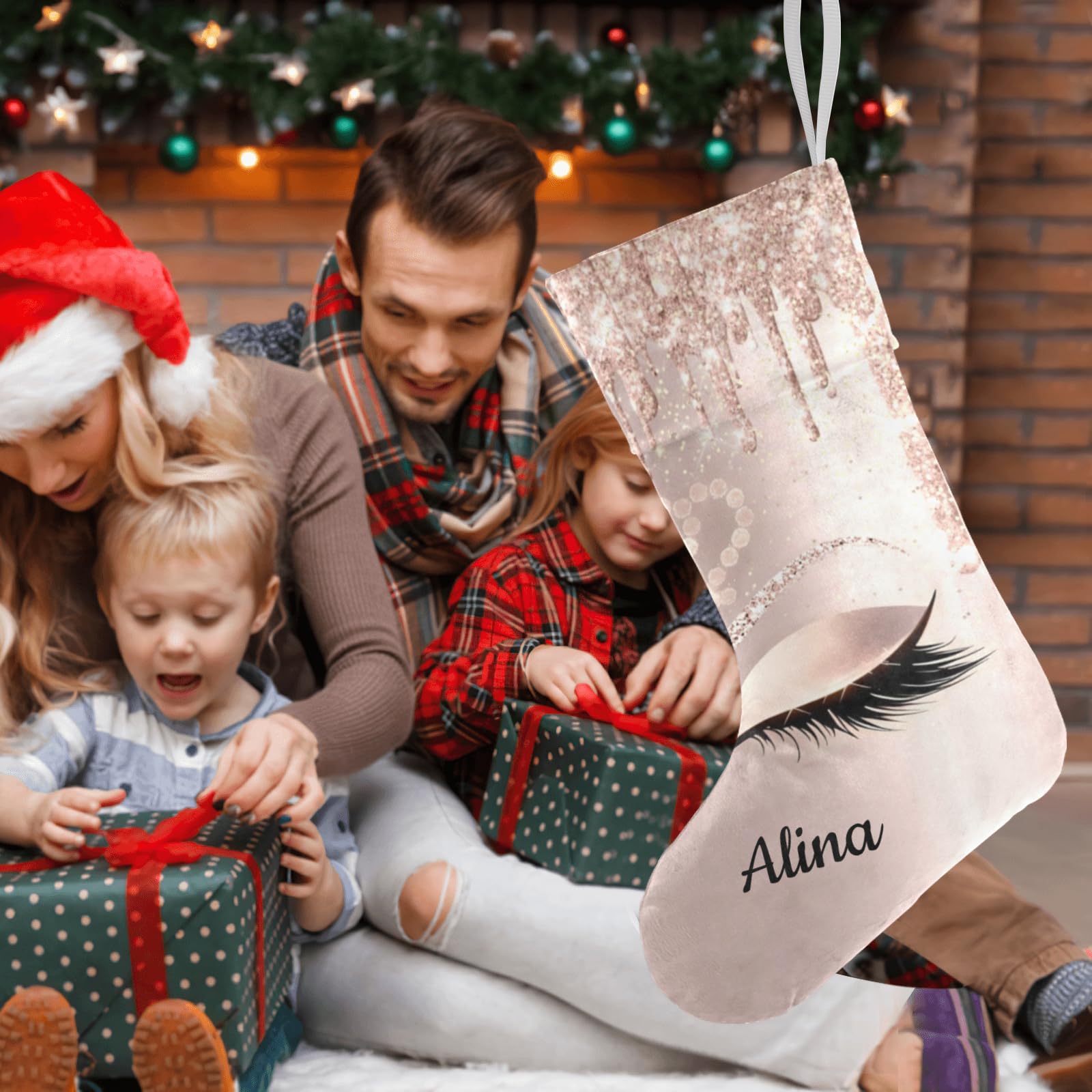 Personalized Rose Gold Christmas Stockings with Name - 17.52 x 7.87 Inch Holiday Decor for Family, Xmas Gift for Her, Perfect for Fireplace Mantel & Christmas Tree Decoration