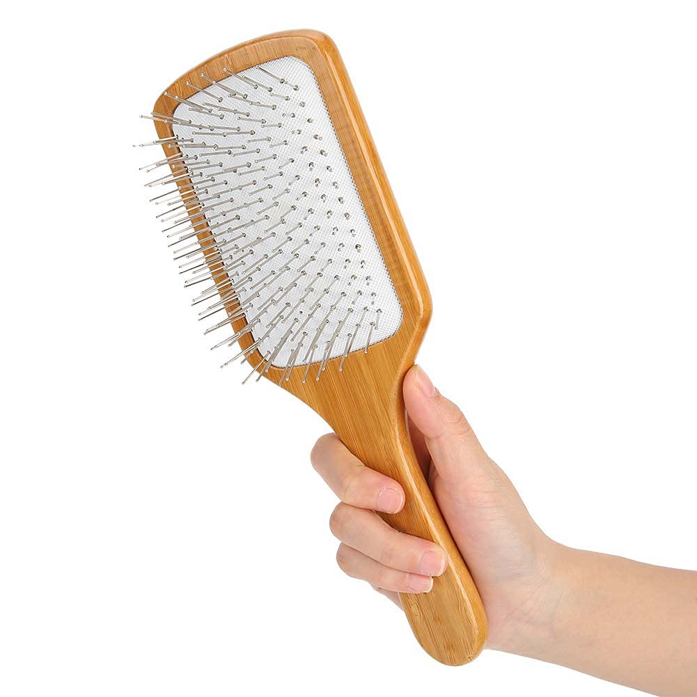 Wooden Paddle Hair Brush with Metal Pin Bristles - Detangling & Styling Brush for All Hair Types (Men & Women, Wet/Dry Use) - Perfect for Home, Salon & Travel
