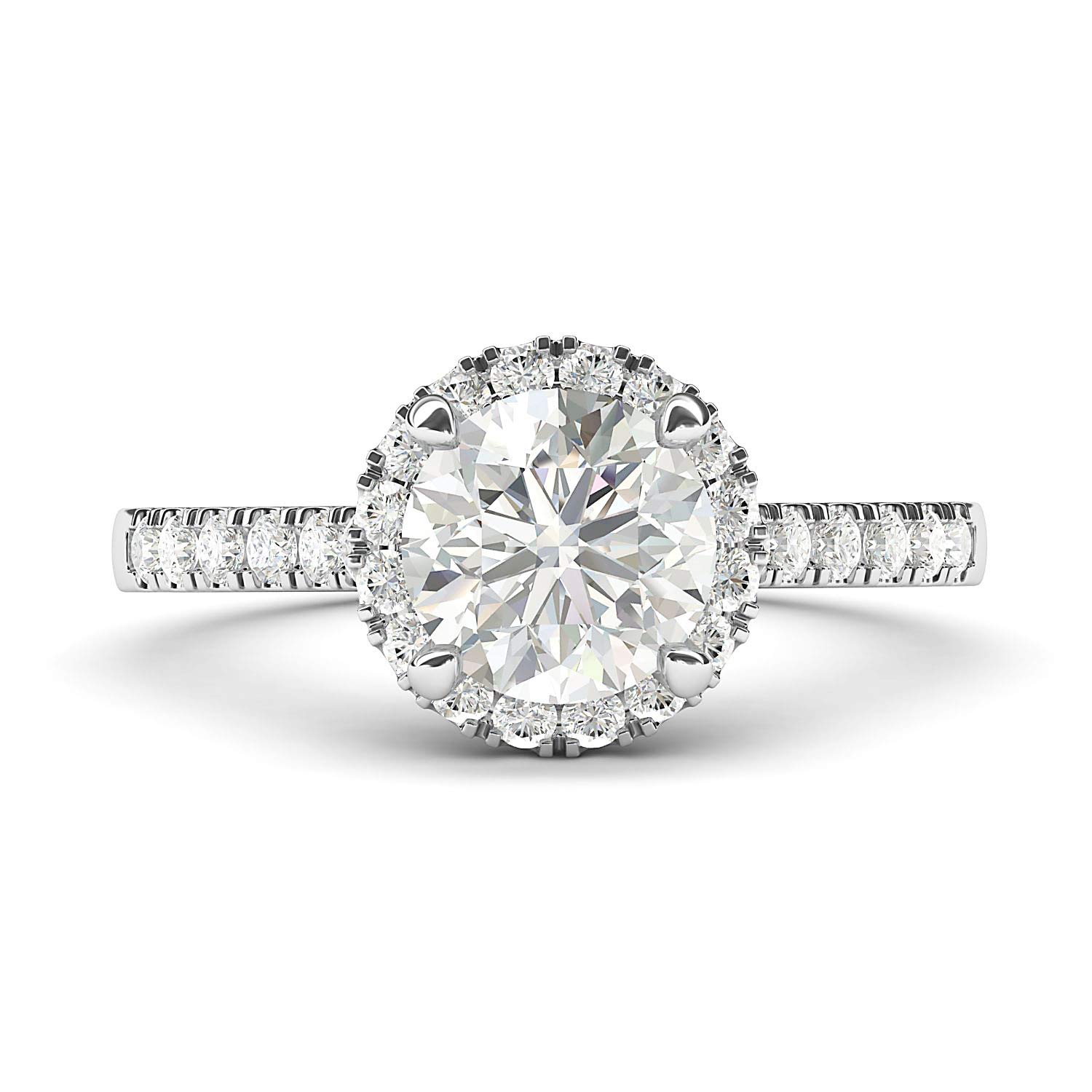 Sterling Silver Classic Round Brilliant Cut Diamond or Moissanite Halo Engagement Ring with Side Stones - Perfect for Proposals, Weddings & Anniversary Gifts