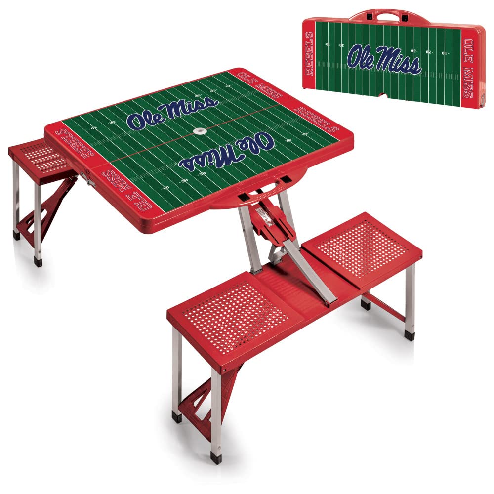 PICNIC TIME NCAA Maryland Terrapins Football Field Folding Picnic Table - Portable Camping Table with Umbrella Hole - Outdoor Dining & Tailgating Essentials for Sports Fans