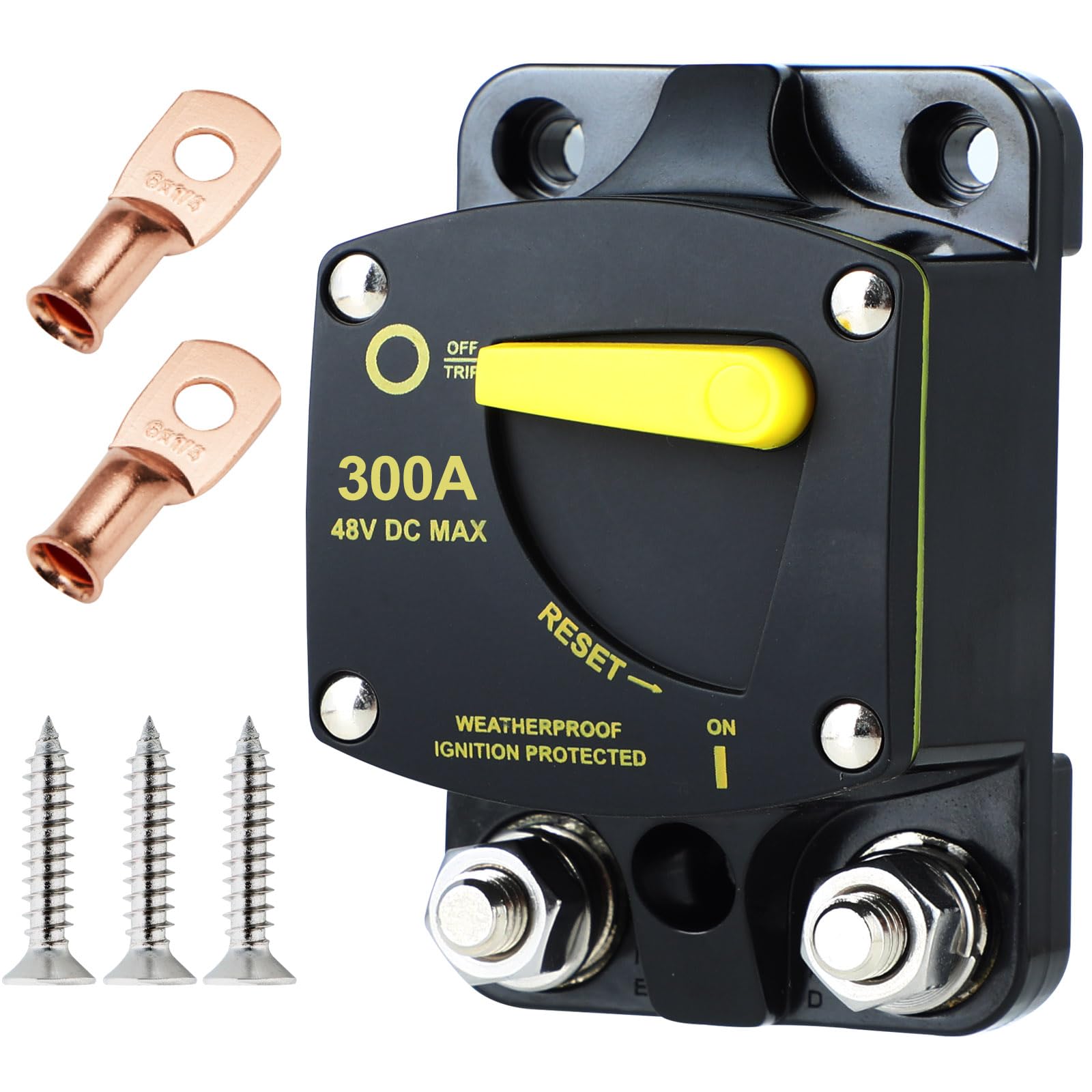 300 Amp Circuit Breaker 12V-48V High Amperage with Manual Reset - Heavy Duty Protection for Car Audio, RV, Marine Boat, Truck, Trolling Motors, Stereo Systems & Solar Power - Ideal for Automotive, Marine and Off-Grid Electrical Applications