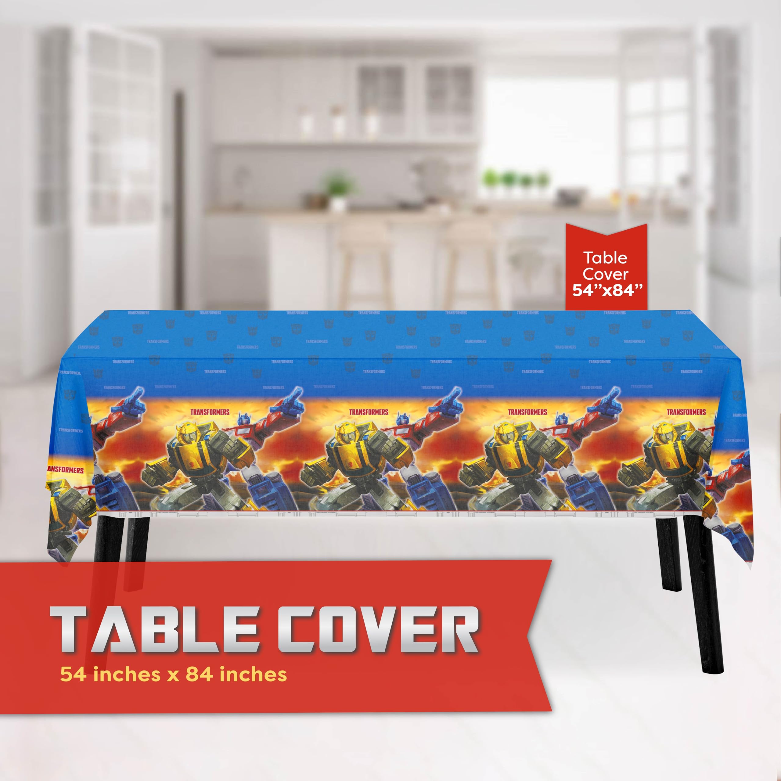 Transformers Birthday Party Supplies Set - 16-Piece Dinner & Cake Plates, Napkins, Table Cover, Buttons - Officially Licensed Kids Party Decorations for Birthdays, Themed Events & Celebrations