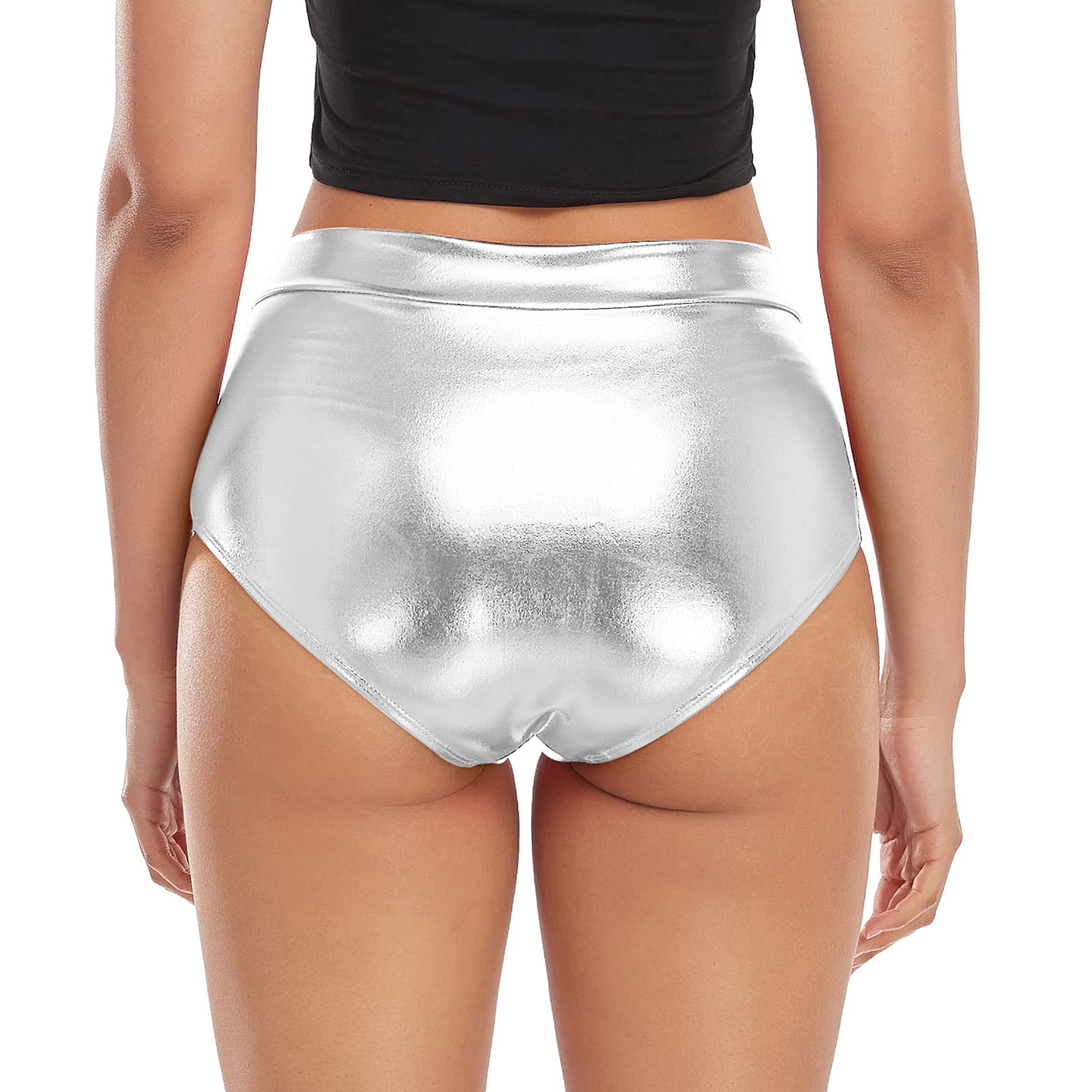 Kepblom Women's Shiny Metallic Booty Shorts - High Waisted Rave Shorts for Dance, Festival, Clubwear & Night Out Outfits