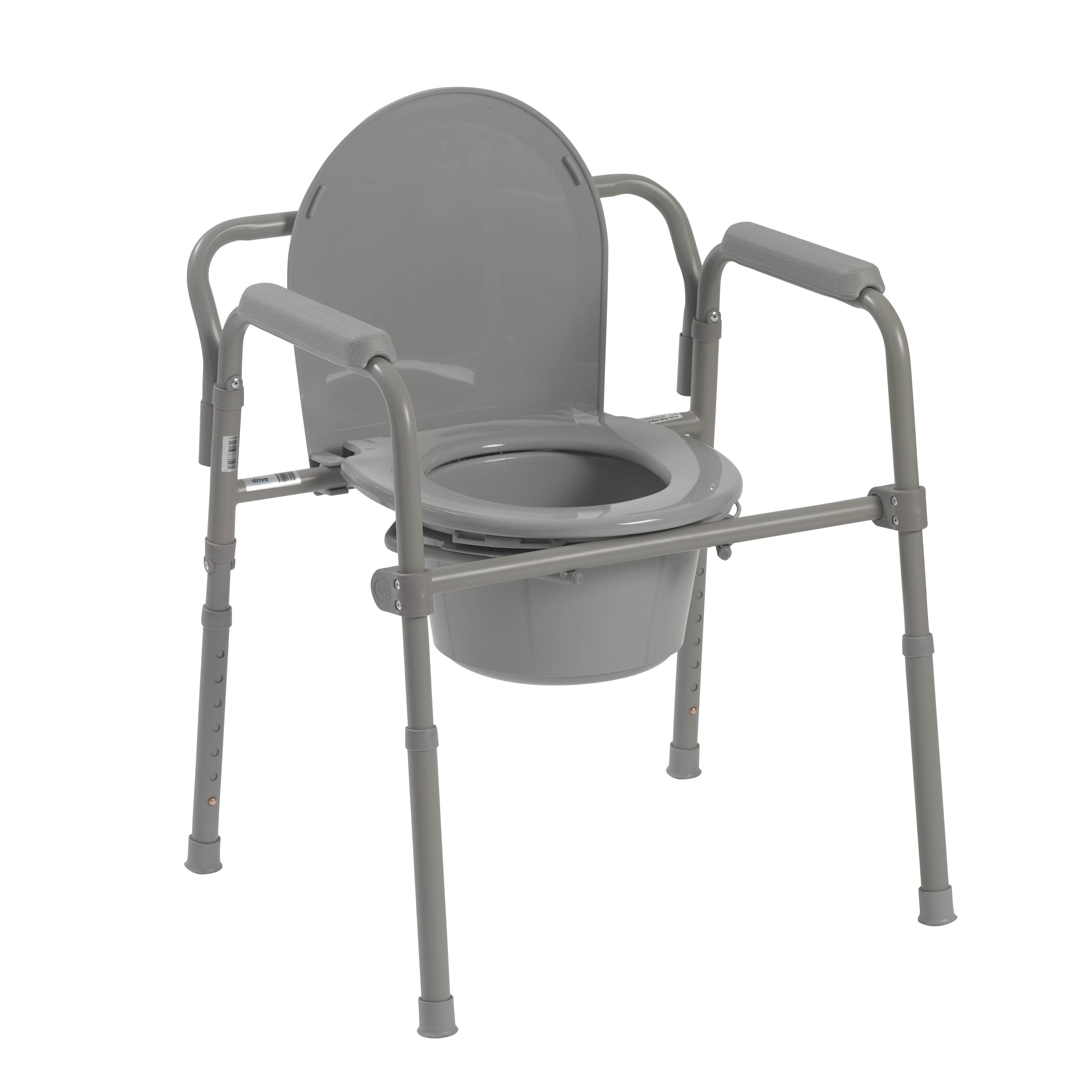 Portable Folding Steel Bedside Commode Chair - Adjustable Height Toilet Seat for Elderly & Disabled - Ideal for Home, Hospital & Travel Use