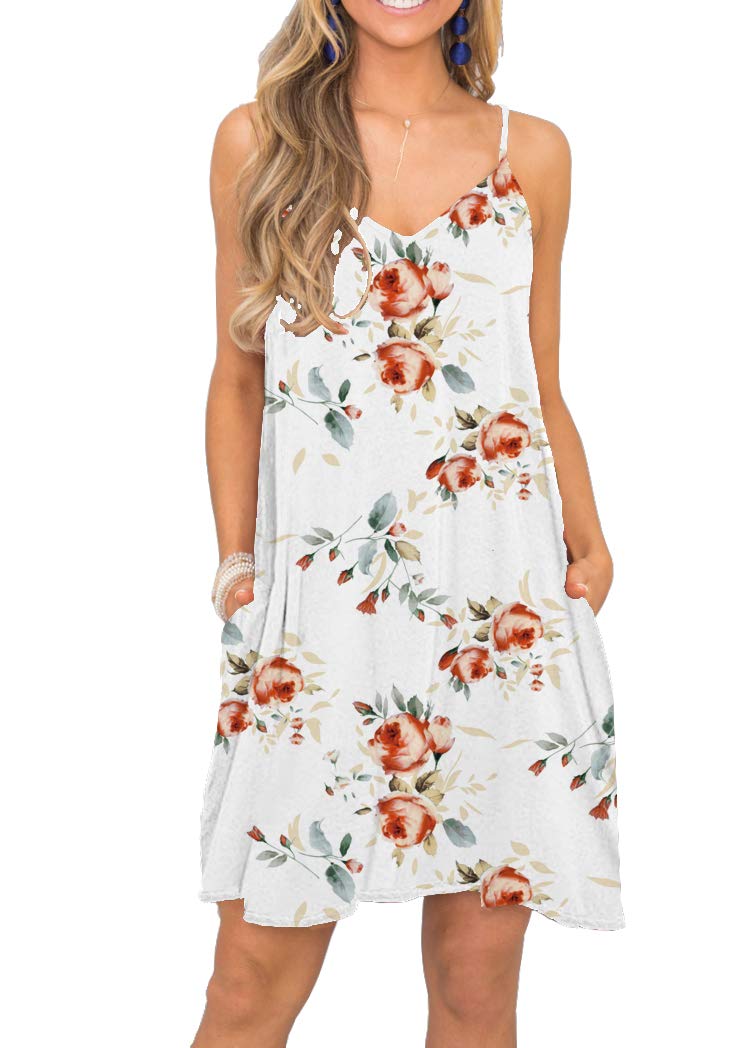 MISFAY Women's Summer Spaghetti Strap Casual Swing Tank Dress with Pockets - Beach Cover Up, Vacation Outfit, Poolside Lounge Wear