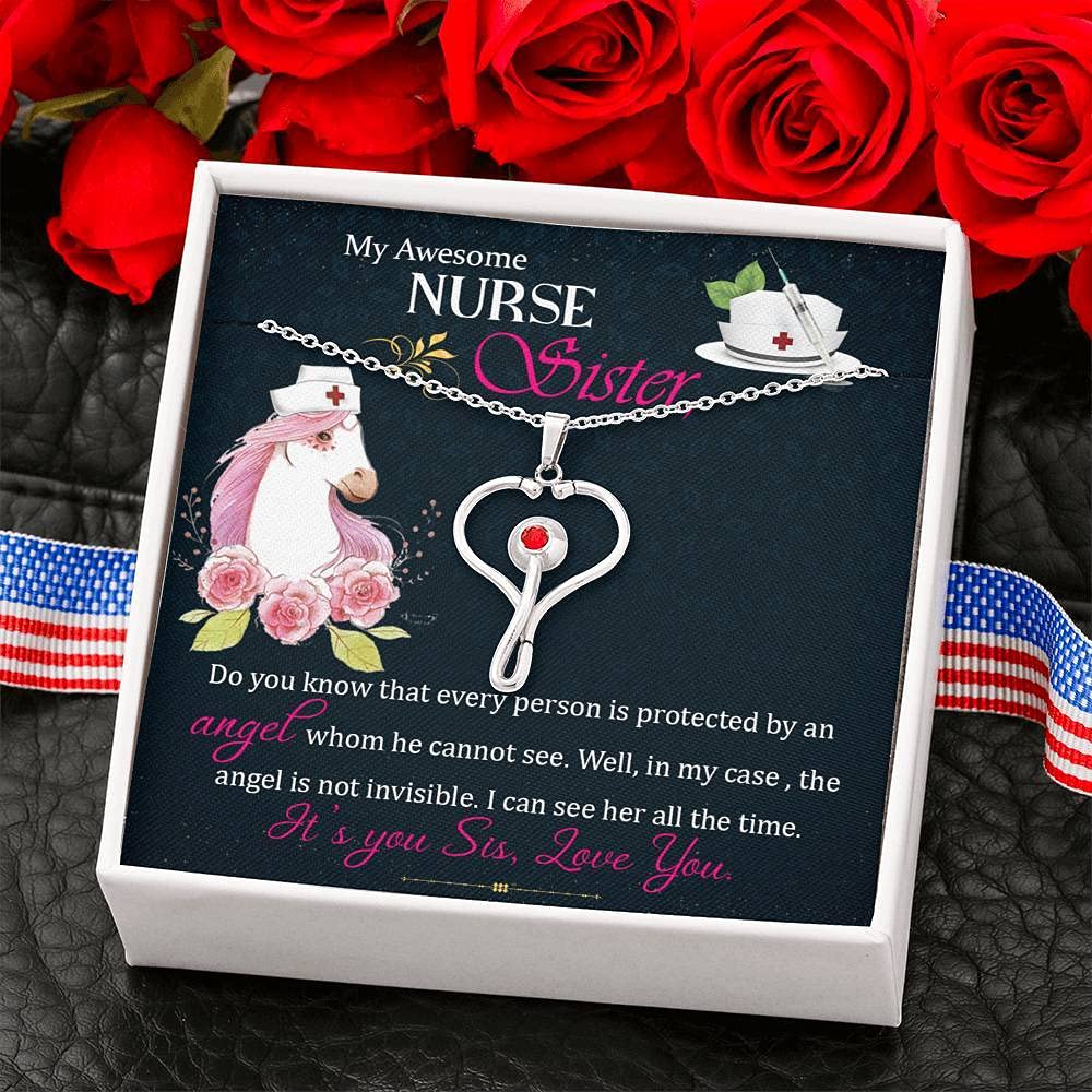RN Nurse Gift Necklace - Swarovski Crystal Stethoscope Charm Jewelry for Sister, ICU Nurse Appreciation Present | Perfect for Graduation, Nurses Week & Sister Bonding Moments