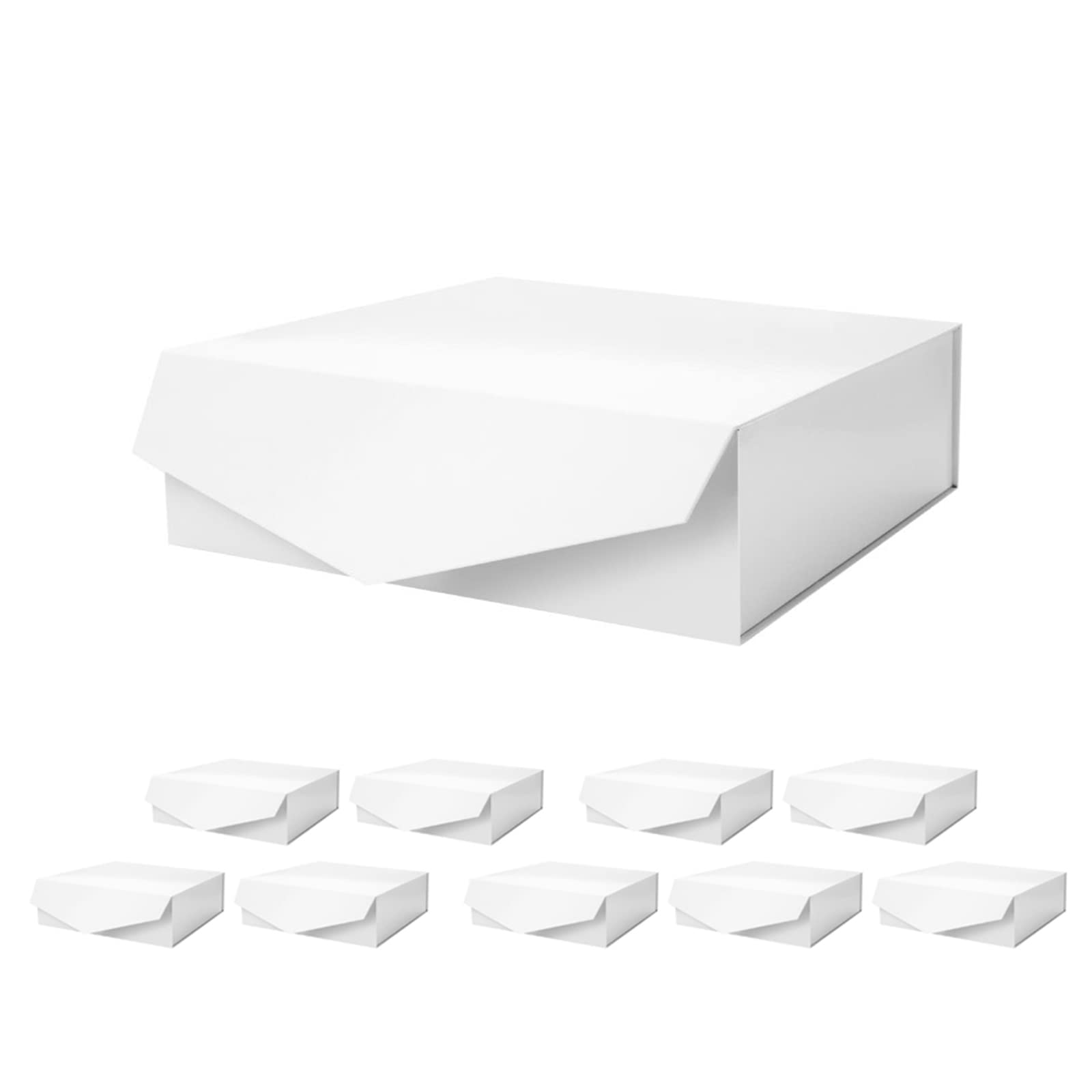 PACKQUEEN 10 Pack 13.5x9x4.1 Inches Large Gift Boxes with Lids - Bridesmaid Proposal Boxes, Sturdy Collapsible Storage Boxes with Magnetic Closure (Glossy White) - Perfect for Wedding Favors, Birthday Gifts & Party Decorations