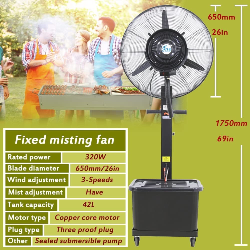 26in Outdoor Misting Fan with 90° Oscillation - 3-Speed Pedestal Cooling Fan with 11 Gallon Water Tank for Patio, Greenhouse & Backyard - Black Standalone Misting System for Hot Weather Cooling