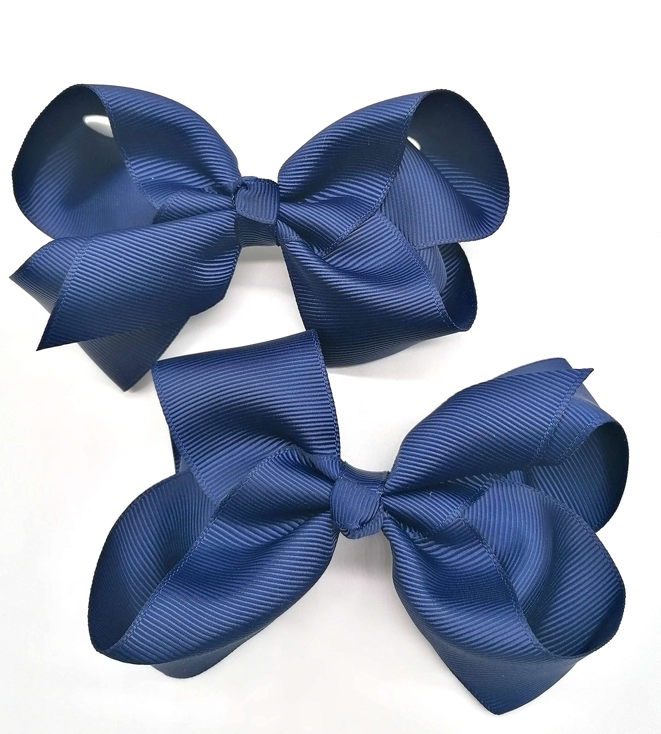 La Petite Princesse Navy Blue Hair Bow Clips Set of 4 - Girls Hair Barrettes & Ribbon Grips for School, Parties & Special Occasions
