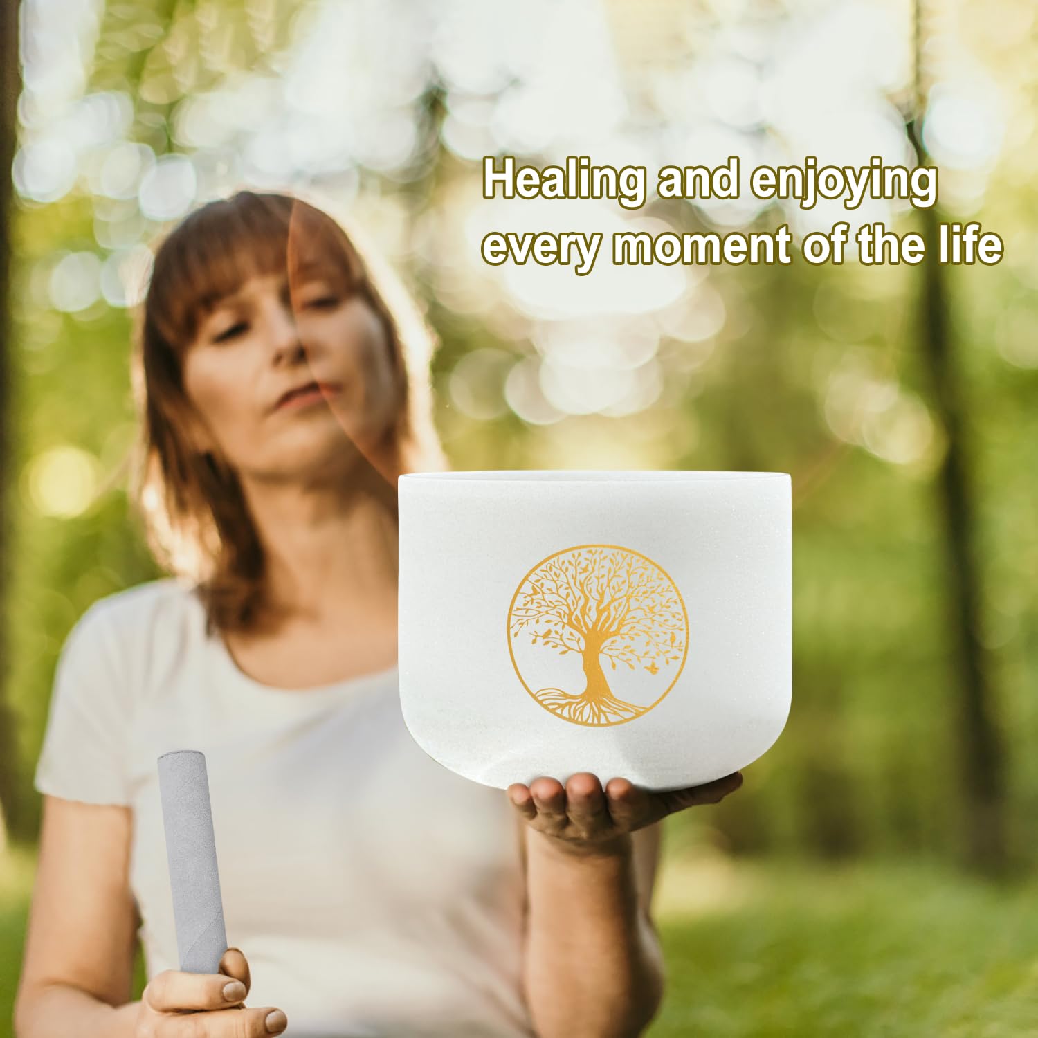 8 Inch 432Hz F Note Heart Chakra Crystal Singing Bowl - Frosted Quartz Tree of Life Sound Bowl with Suede Mallet & O-Ring for Meditation, Yoga, Reiki, Sound Therapy & Energy Healing - Perfect for Spiritual Healing, Chakra Balancing & Relaxation at Home or Studio
