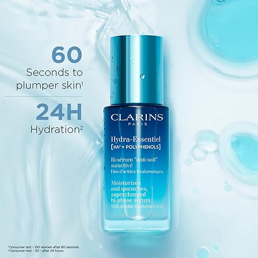 Clarins Hydra-Essentiel Bi-Phase Serum 30ml for Normal to Dry Skin – Hydrating & Replenishing Facial Serum for Day & Night Skincare Routine