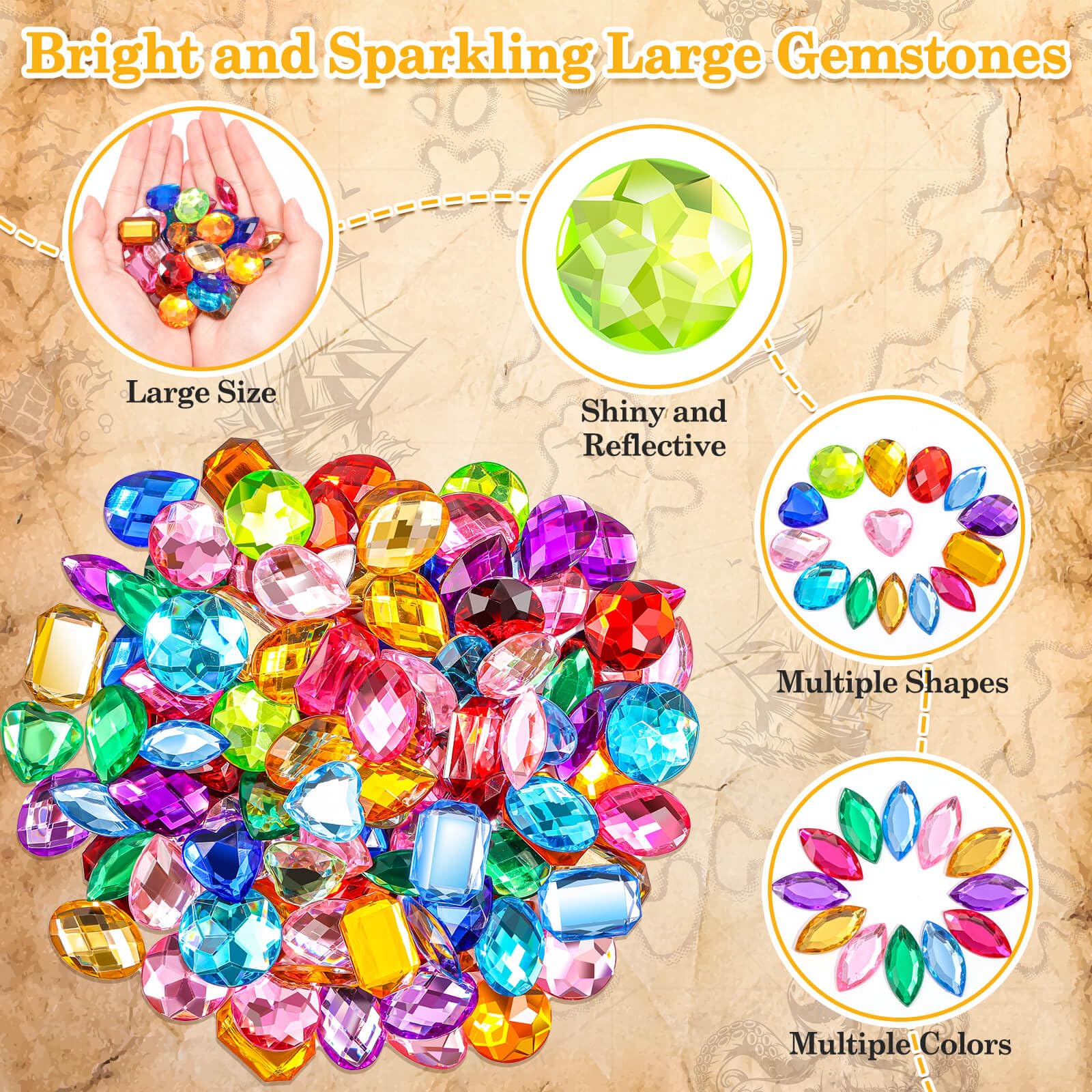 anezus 120PCS Craft Jumbo Jewels - Large Flat Back Rhinestones with 2 Pack B7000 Jewelry Glue - Fake Gemstones for DIY Clothing, Pirate Costumes, Fabric Decorations, Wedding Invitations & Nail Art