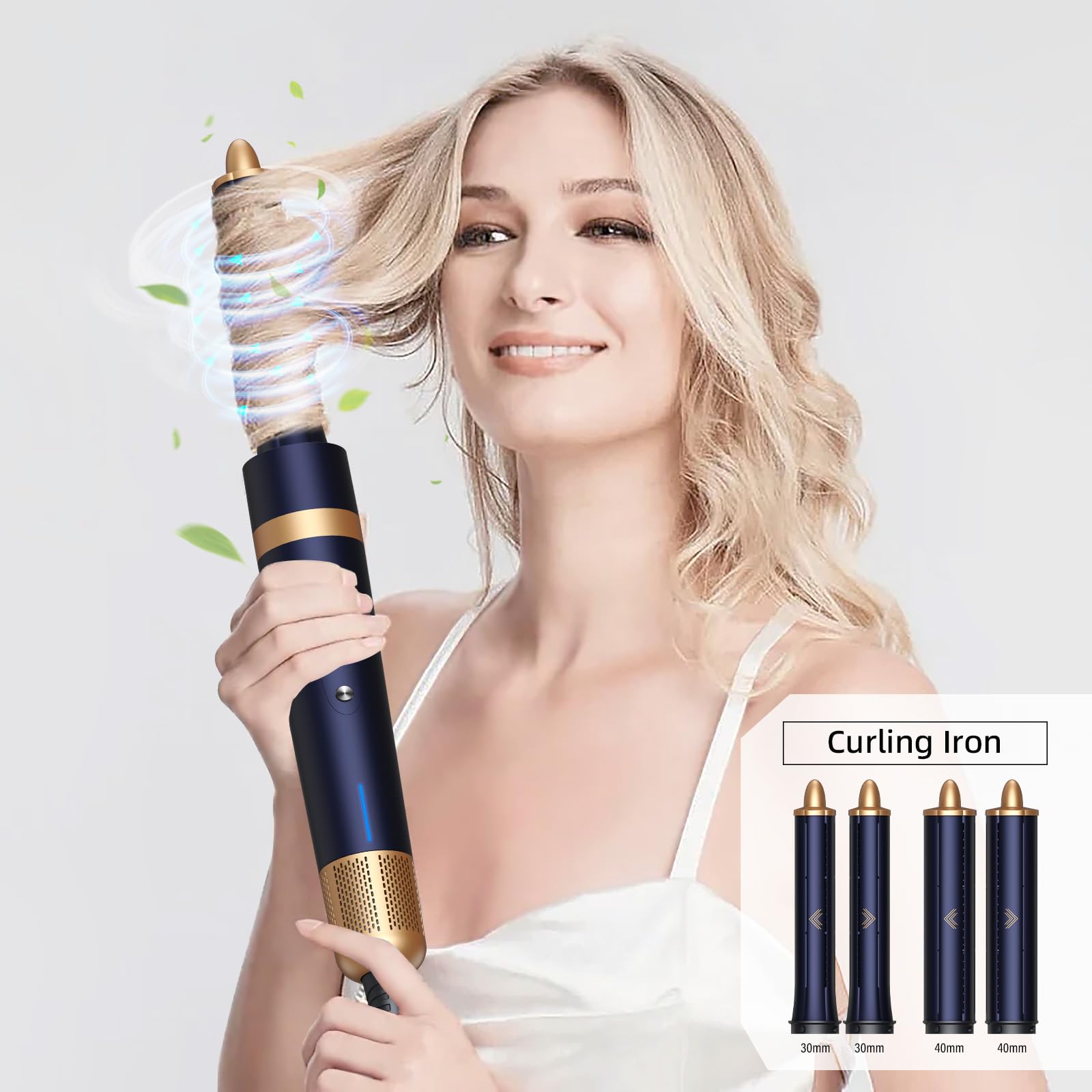 Professional T-GOGO 6-in-1 Hot Air Hair Styler & Blow Dryer Brush - Ionic Hair Dryer with Auto-Wrap Technology for Frizz-Free, Heat-Protect Styling (Dark Blue) | Perfect for Home Use, Travel & Salon-Quality Results