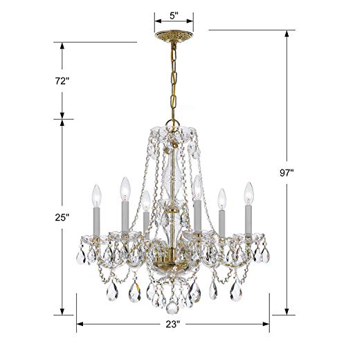 Elegant 6-Light Crystal Chandelier with Polished Brass Finish | Traditional Spectra Crystal Design | Perfect for Dining Room, Living Room & Bedroom Lighting