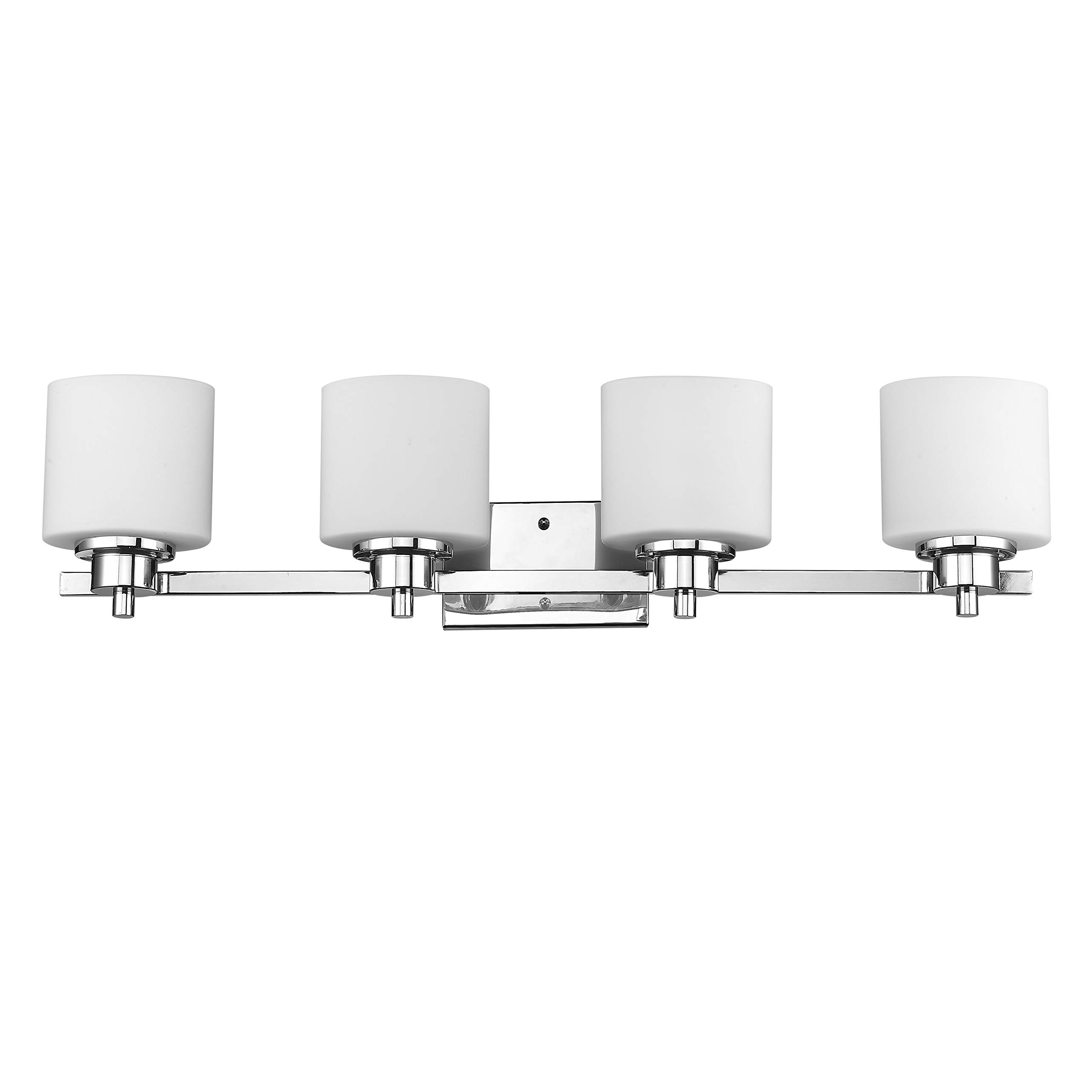 Contemporary 4-Light Chrome Bathroom Vanity Light Fixture with White Alabaster Glass Shades - 33 Inch Wide - Perfect for Modern Bathroom, Powder Room or Dressing Room Lighting