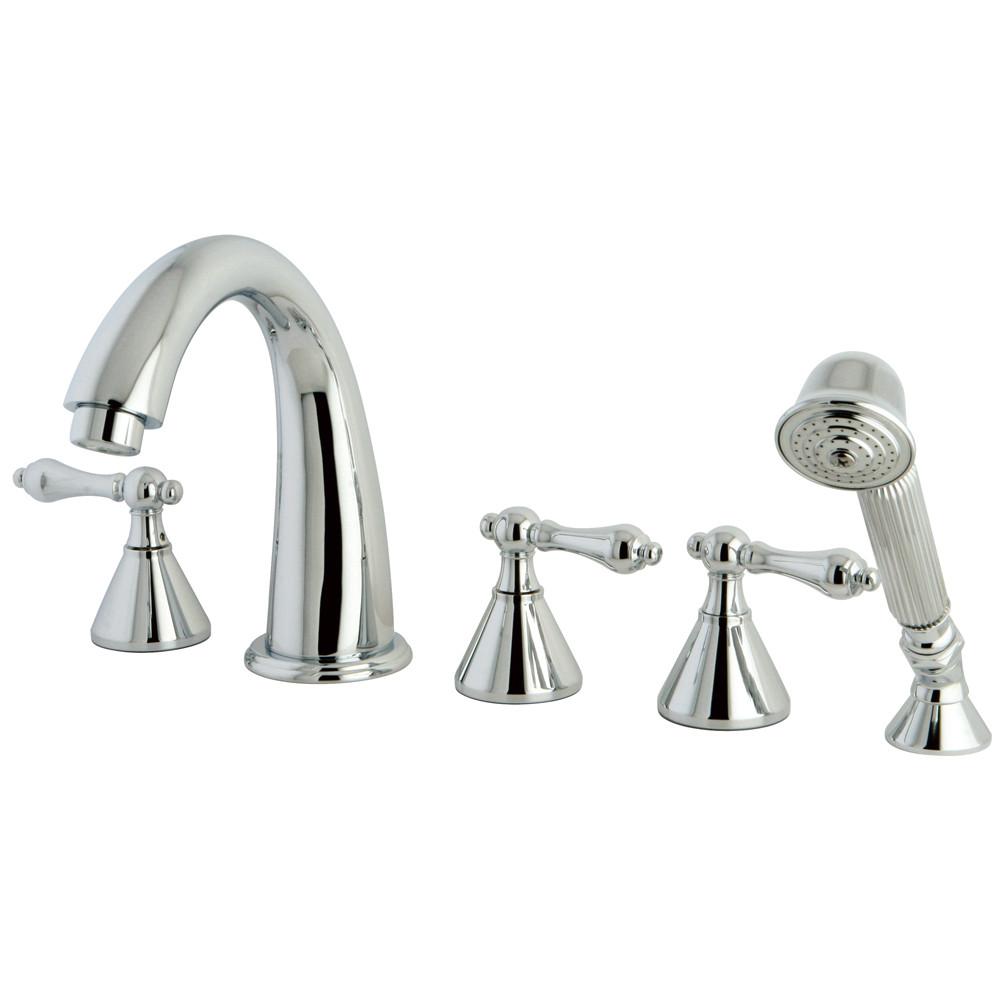KS23615AL Chrome Roman Three Handle Roman Tub Filler Faucet with Hand Shower - Luxurious Bathroom Fixture for Spa-Like Experience | Perfect for Freestanding Tubs & Whirlpool Baths