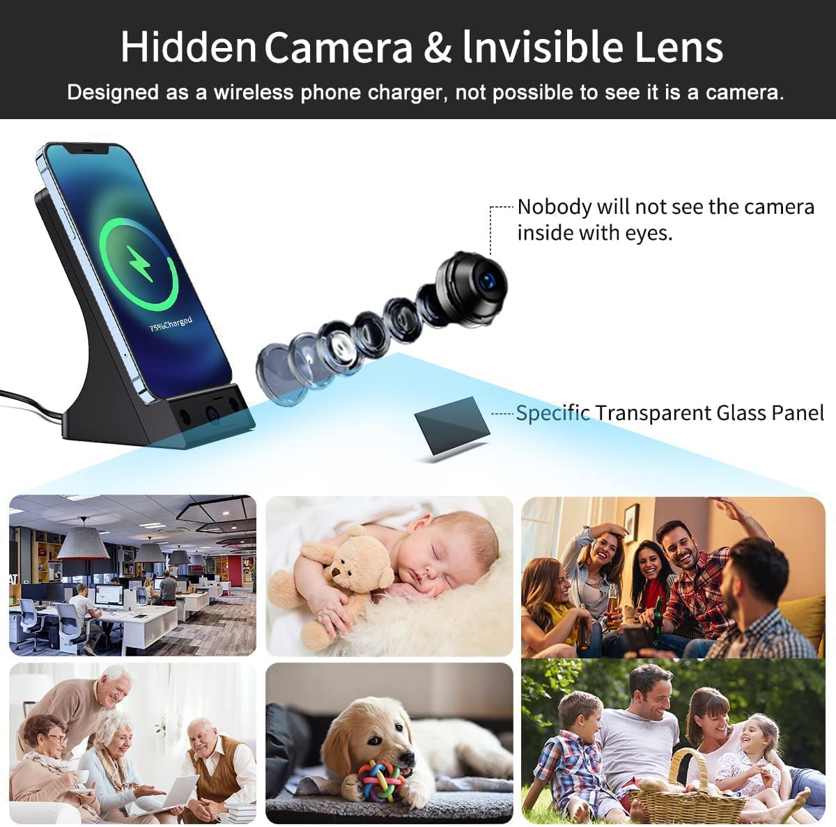 LIZVIE Hidden Camera with Wireless Charger - 1080P HD Spy Camera for Home Security, Nanny Cam, Office Surveillance | Discreet Wireless Charging Station | Perfect for Baby Monitoring, Pet Watching & Theft Prevention
