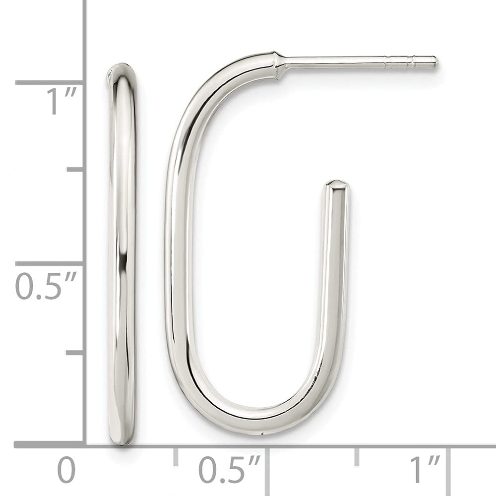 Sterling Silver Polished Oval J-Hoop Earrings for Women - 1.06 Inch Length, 0.51 Inch Width - Elegant Jewelry for Everyday Wear, Parties & Gifts