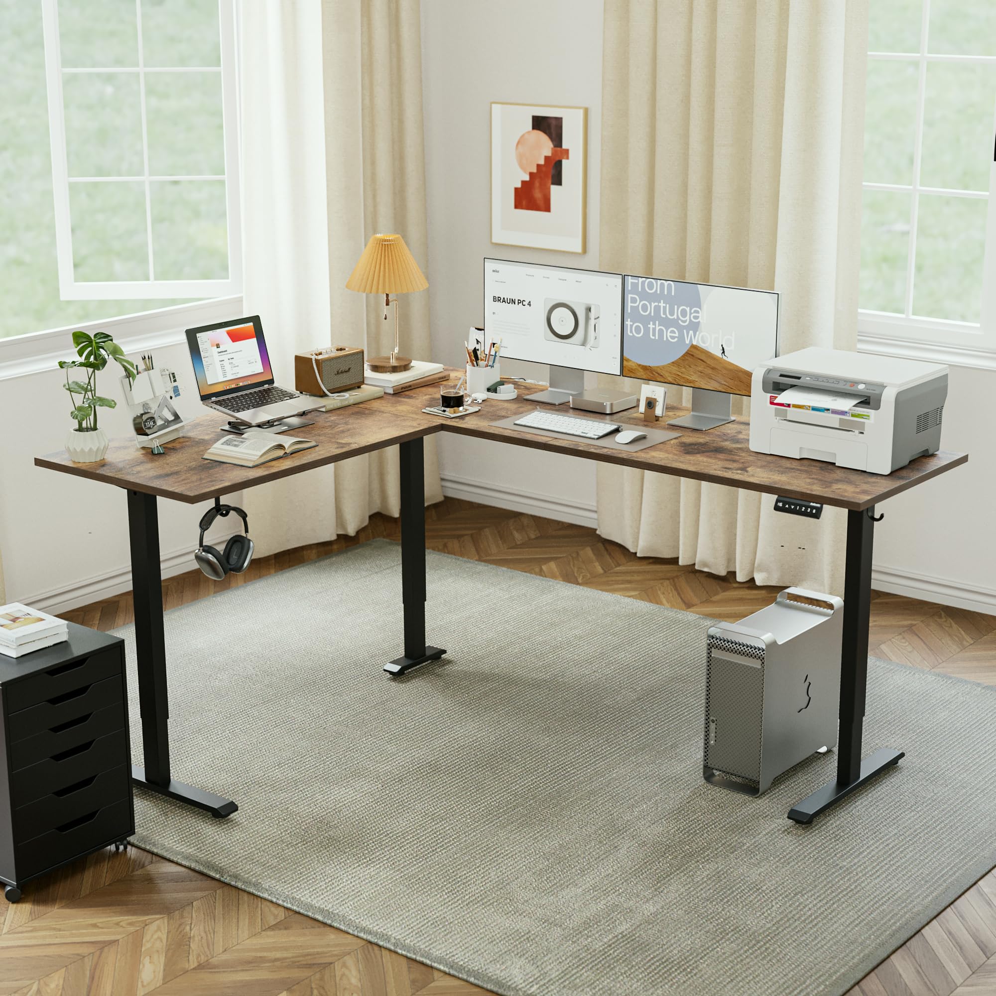 Agilestic Electric L-Shaped Standing Desk - Adjustable Height Corner Computer Desk (75x61 Inch) for Home & Office, Rustic Brown - Perfect for Ergonomic Workspace & Small Office Setup