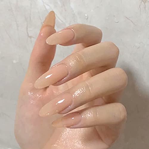 24pcs Fake Nails French Long Round Jelly Rice Nude Manicure - Removable False Nails Full Cover Tips for Wedding, Party & Special Occasions