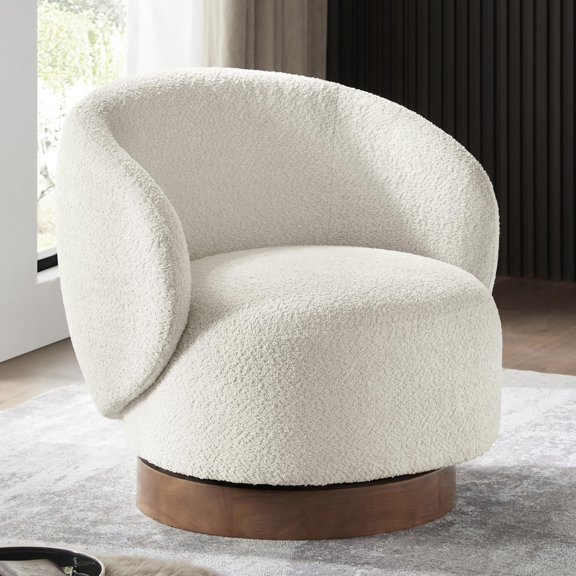 Swivel Accent Chair - 360° Rotating Round Barrel Armchair with Upholstered Performance Fabric, Modern Living Room Chair for Bedroom, Office, Reading Nook & Waiting Area (1 Piece, Cream) - Perfect for Small Spaces, Home Decor & Relaxation