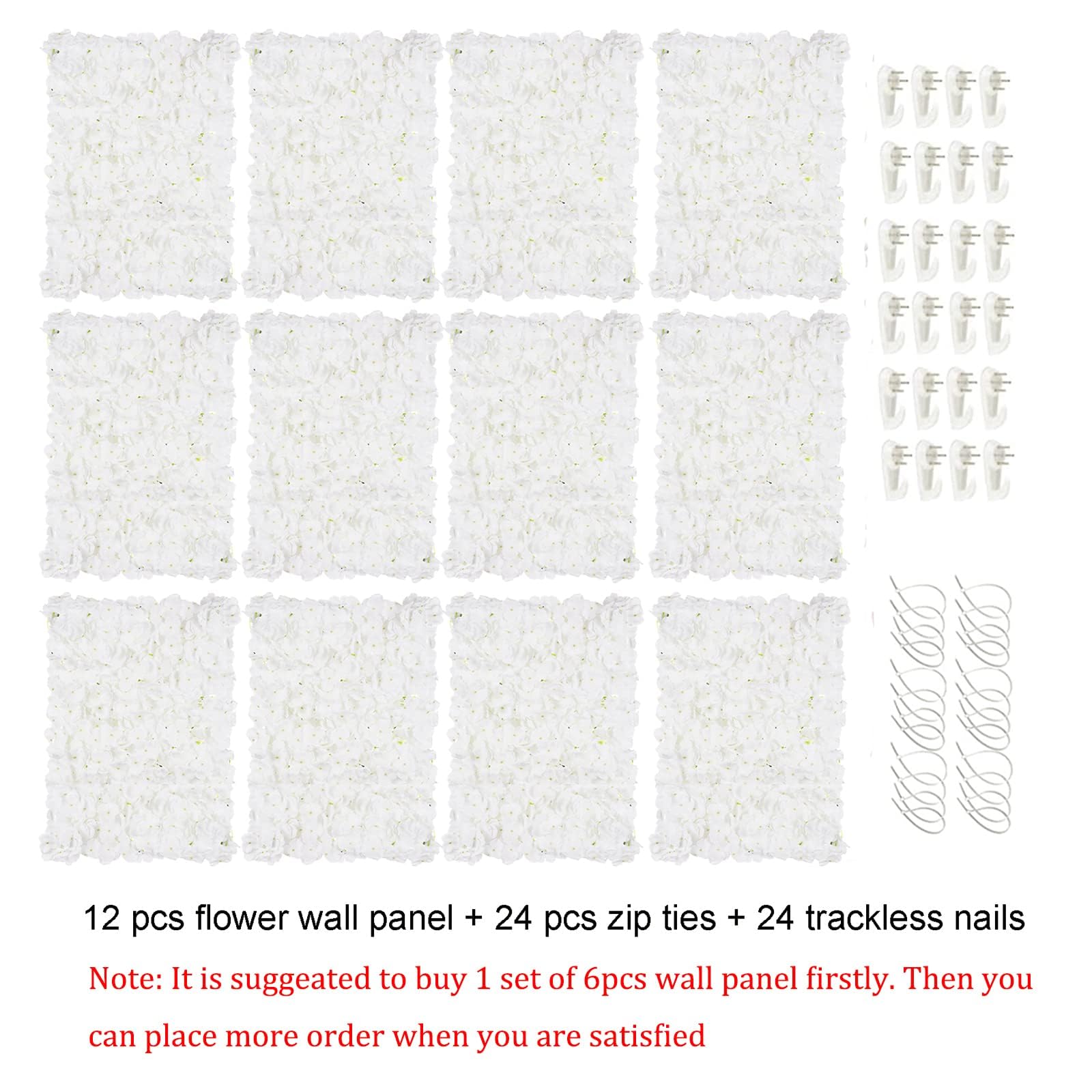 BLOSMON 12-Pack White Artificial Hydrangea Flower Wall Panels - 24