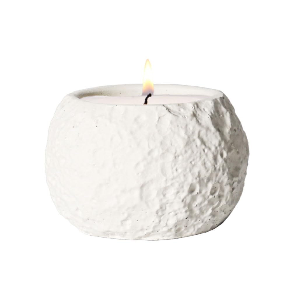 CANDeal Planet Design Cement Scented Candle Holder Bowl - Empty Tealight Candle Decor & Small Storage Container for Jewelry, Keys, Coins - Minimalist Home Decor for Living Room, Bedroom, Office (Beige)