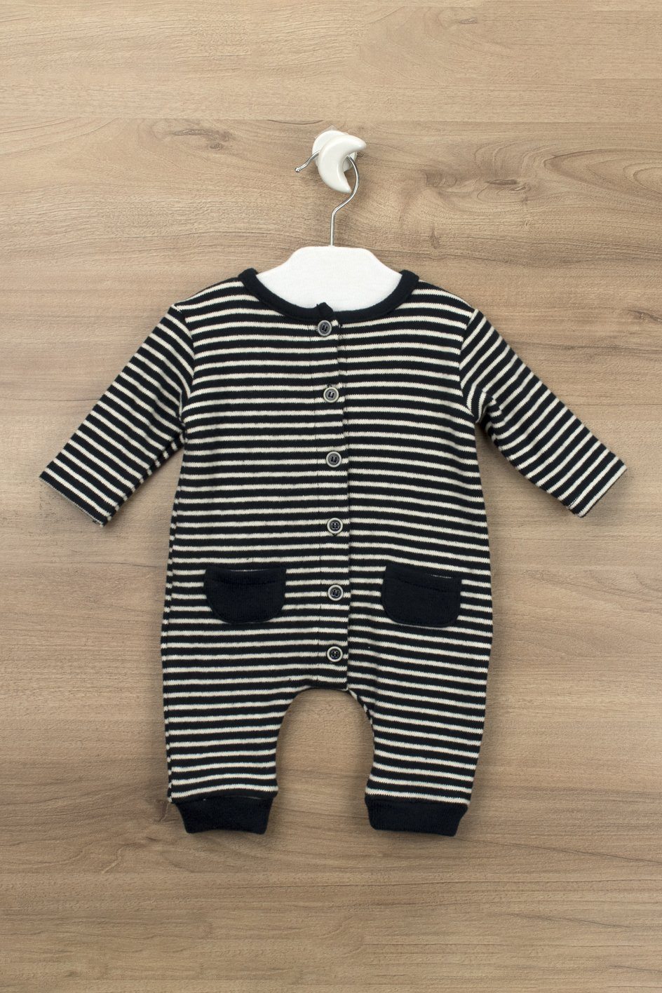Reuben Navy Brushed Cotton Striped Romper - Soft Baby Jumpsuit for Boys & Girls | Perfect for Playdates, Daycare & Family Outings