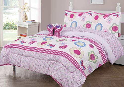 **Twin Size Kids Comforter Bedding Set (6-Piece) - Colorful Floral Planets Design, Soft & Fun Bed Covers for Girls - Includes Comforter, Sham, Toy Pillow & 3-Piece Sheet Set - Perfect for Kids' Bedroom, Sleepovers & Playtime**