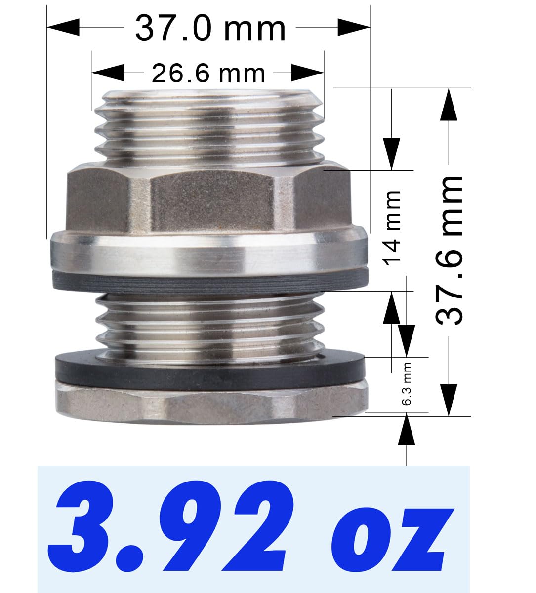 304 Stainless Steel Bulkhead Tank Fitting - Double Female 1/2