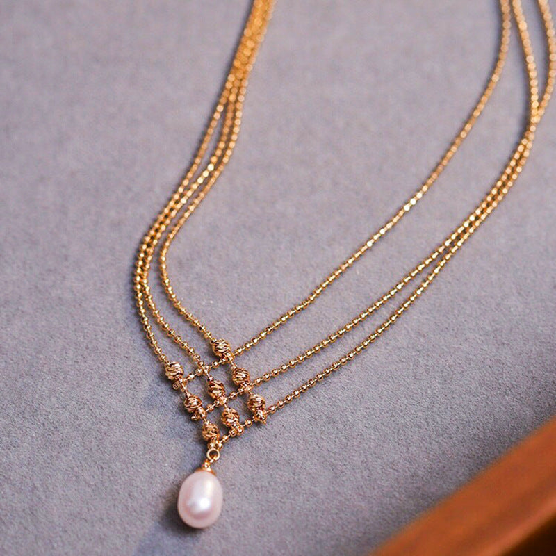 Elegant Multi-Layered Gold Lace Choker Necklace with Pearl Accents | HY008 | Perfect for Weddings, Parties & Evening Events