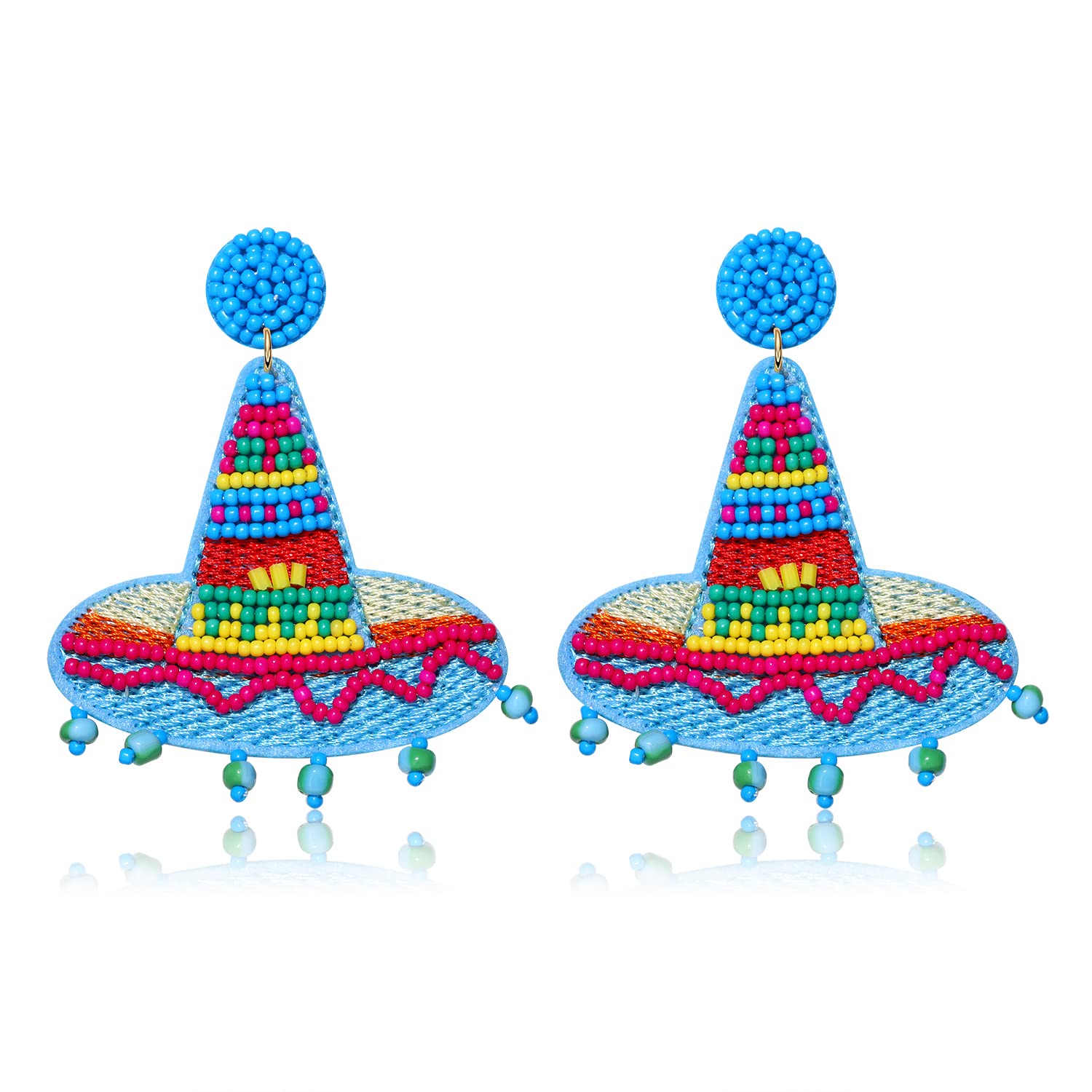 Handmade Beaded Sombrero & Chili Pepper Drop Dangle Earrings for Women - Mexican Fiesta Party Jewelry, Cinco de Mayo Statement Earrings, Funny Birthday Gift for Girls - Perfect for Themed Parties & Festive Celebrations