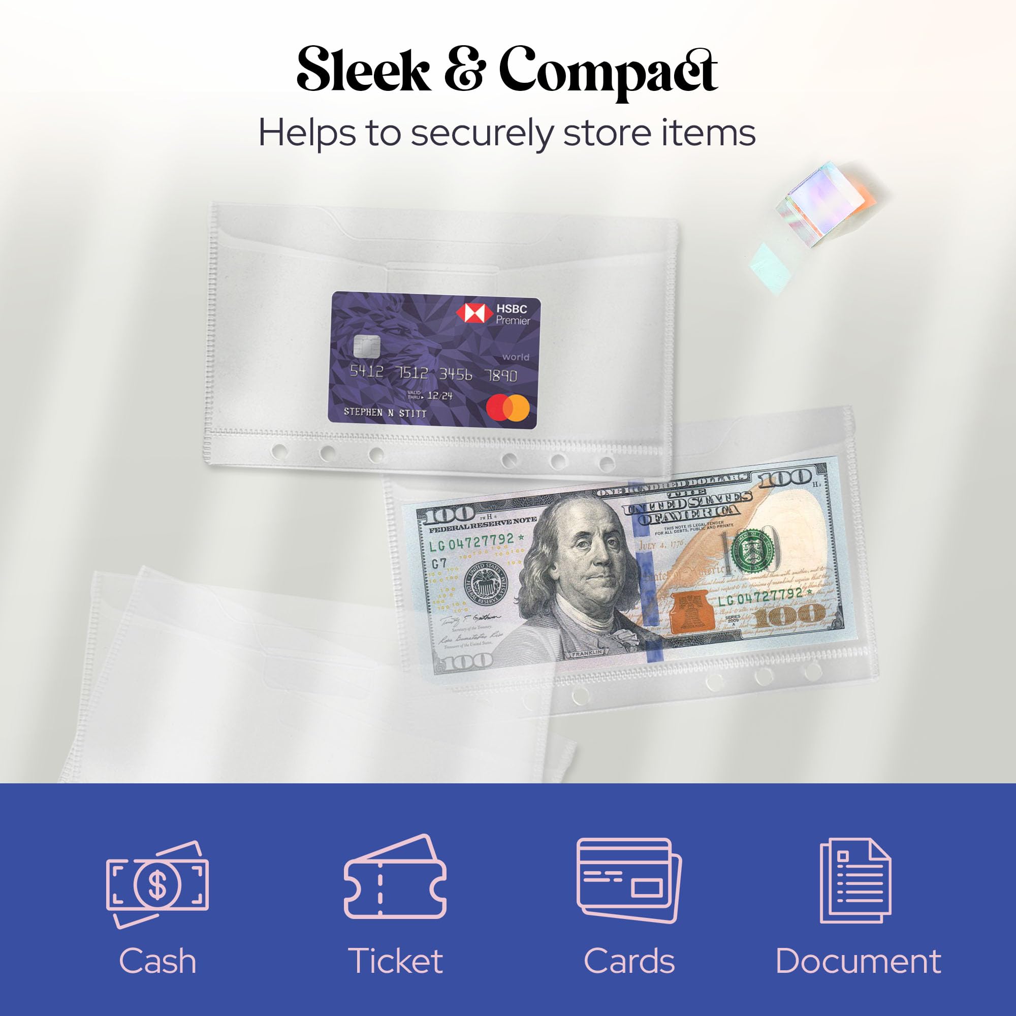 SOUL MAMA A6 Budget Binder - 12 Pcs Flapper Envelopes, Clear Binder Pockets with Stickers, 6 Holes Cash Stuffing Waterproof Envelopes for Money Saving, Cash Envelope System, Budget Planning & Organizing Finances at Home or Office
