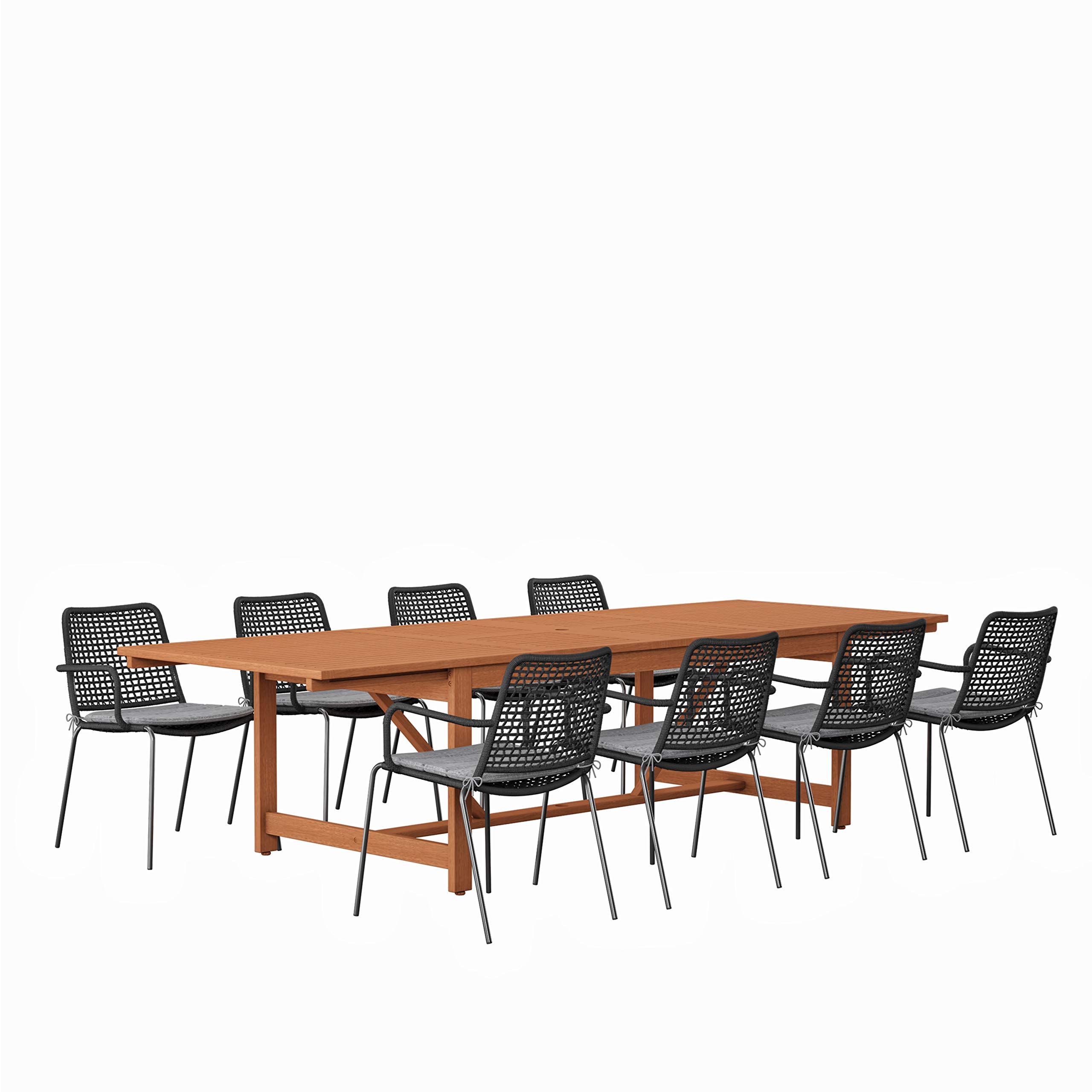 9-Piece Eucalyptus Wood Outdoor Dining Table Set by Amazonia Galesburg - Rectangular Patio Furniture for Garden, Backyard & Indoor Use