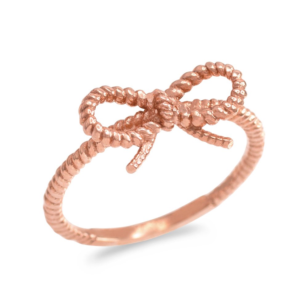 14k Rose Gold Twisted Rope Bow Tie Ribbon Ring - Modern Contemporary Jewelry for Women, Perfect for Weddings, Anniversaries & Special Occasions
