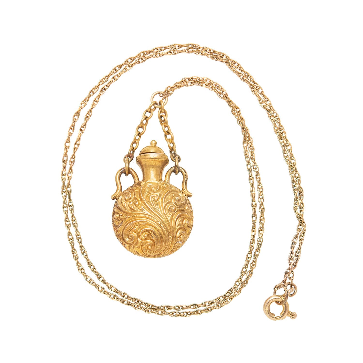 14K Gold Victorian Diamond Repoussé Vinaigrette Pendant Necklace - Antique Jewelry for Women, Gift for Her, Perfect for Weddings & Special Occasions