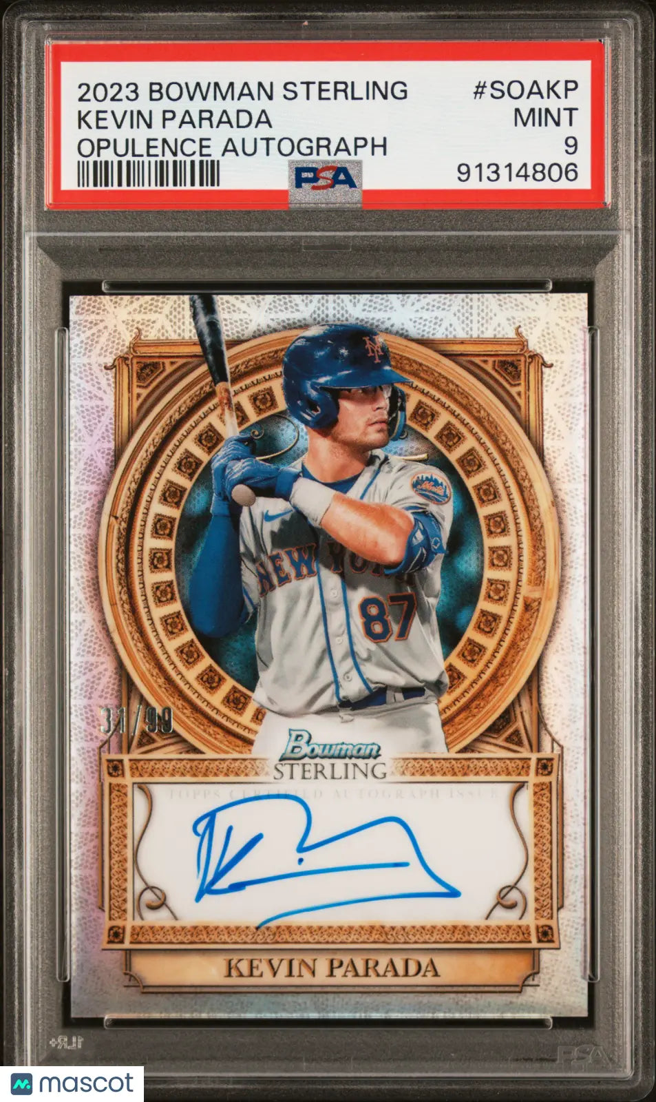 2023 Bowman Sterling Kevin Parada Autograph Baseball Card PSA 9 Gem Mint /99 - Rare Collectible for Sports Memorabilia & Investment