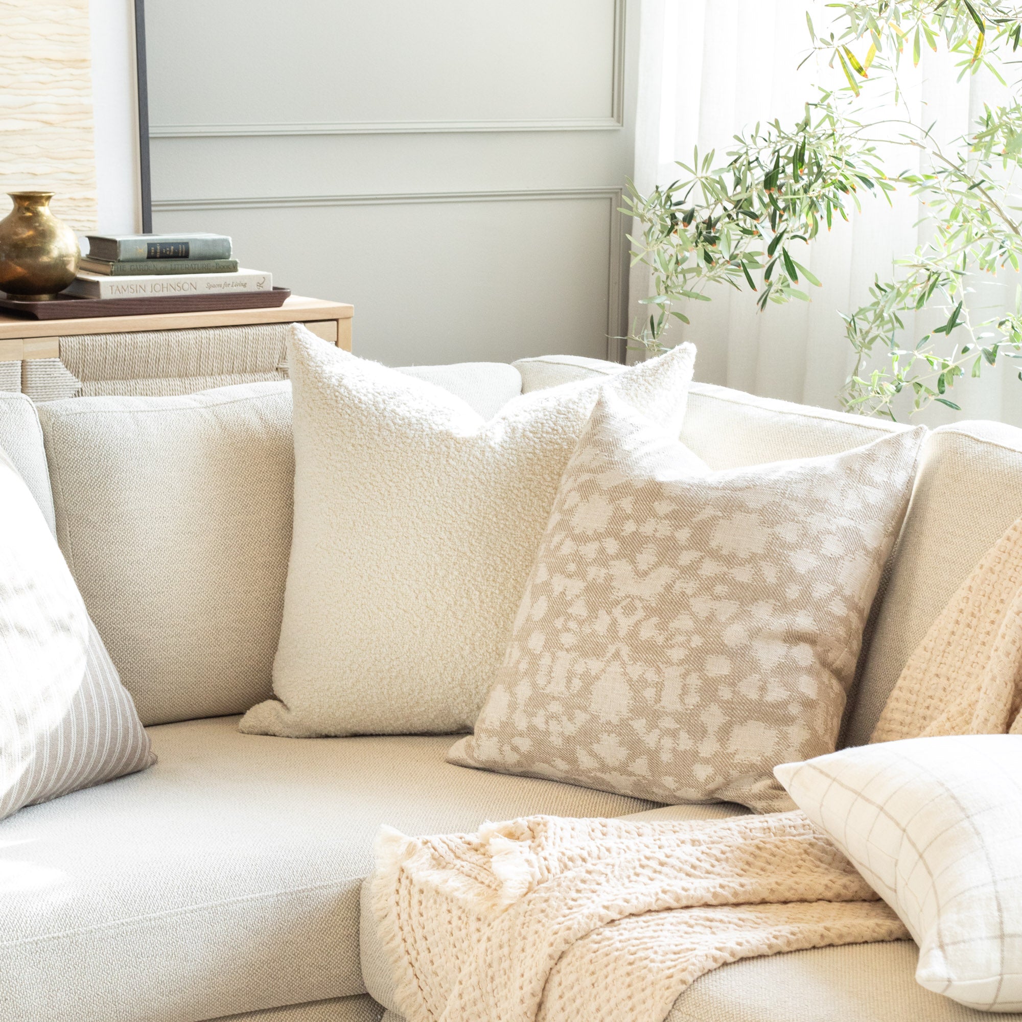 Astrid 20x20 Inch Decorative Throw Pillow Cover - Natural Linen Square Cushion for Sofa, Bed, Living Room & Home Decor
