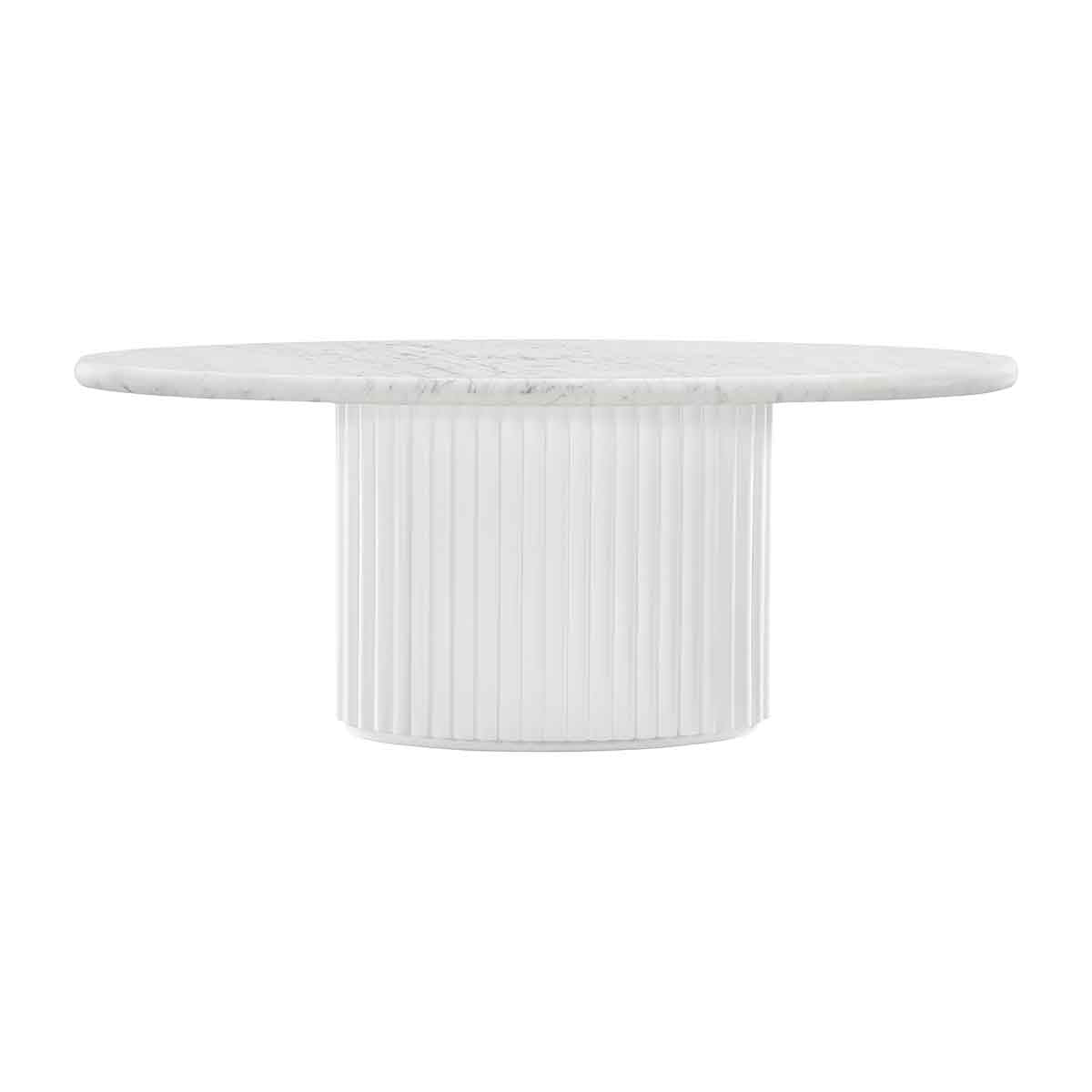 Modern White Oak & Carrara Marble Coffee Table - 100cm Round Living Room Center Table for Small Spaces | Mid-Century Style Home Decor for Apartments & Condos
