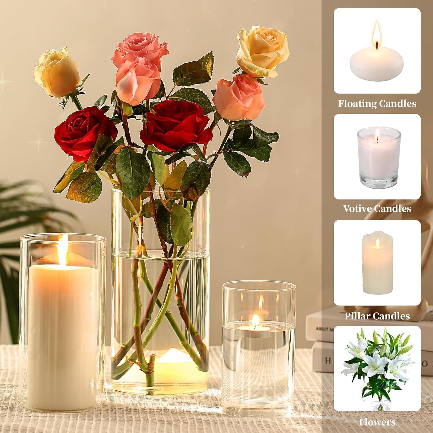 24-Piece Clear Glass Hurricane Candle Holders - Cylinder Pillar Candle Holders for Wedding Centerpieces, Party Decorations & Home Décor - Perfect for Romantic Dinners, Holiday Tablescapes and Special Events
