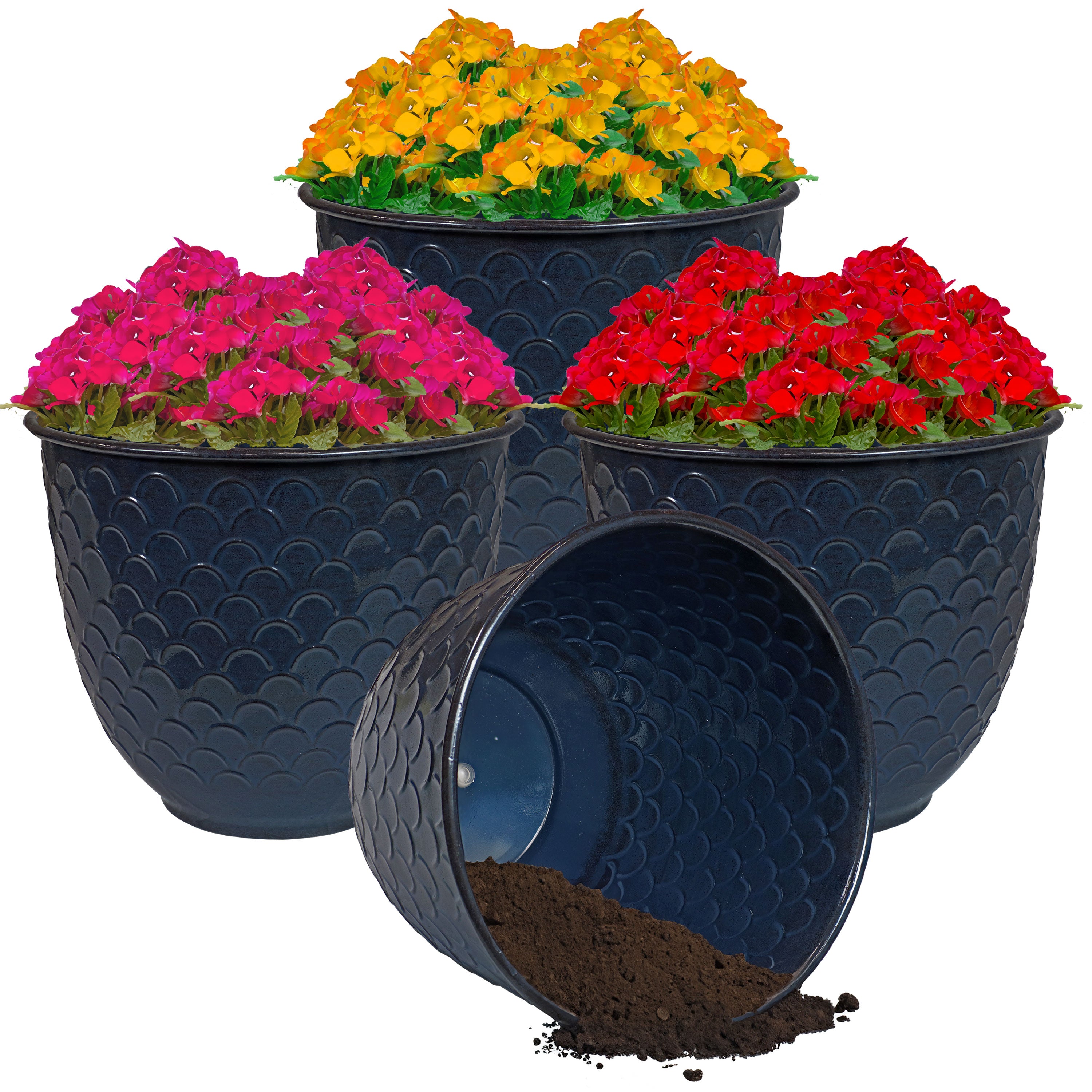 Sunnydaze Dinah 12.5 Inch Metal Outdoor Plant Pots - Rust-Resistant Garden Planter for Patio, Deck, Balcony & Backyard Decor